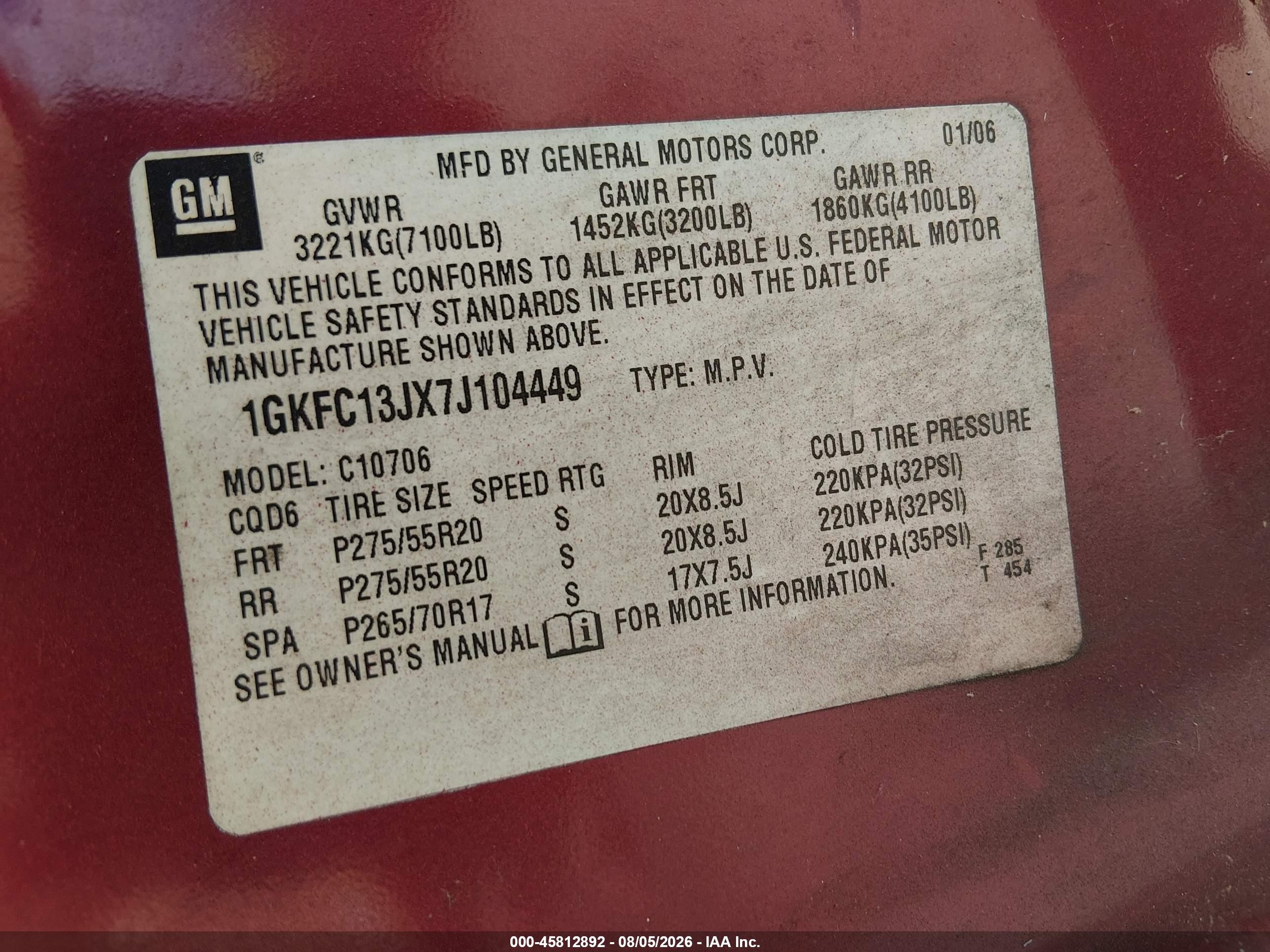 2007 Gmc Yukon Slt Maroon vin: 1GKFC13JX7J104449