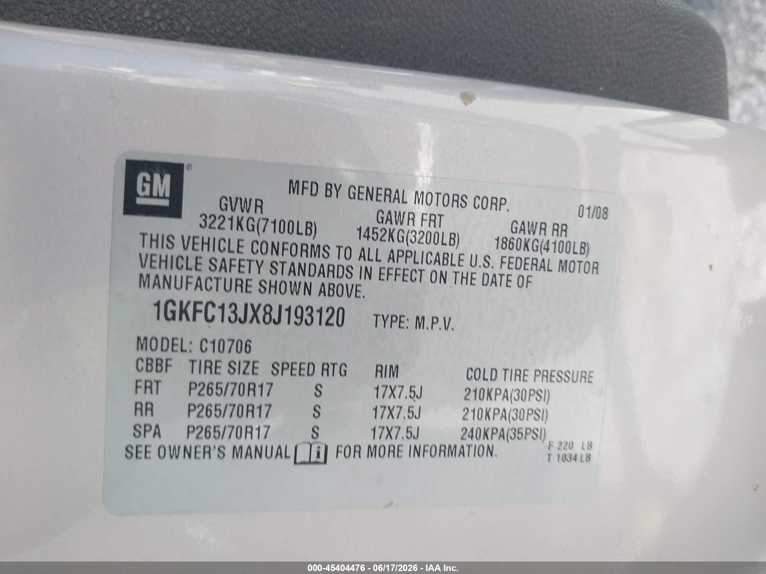 2008 Gmc Yukon Sle Tan vin: 1GKFC13JX8J193120
