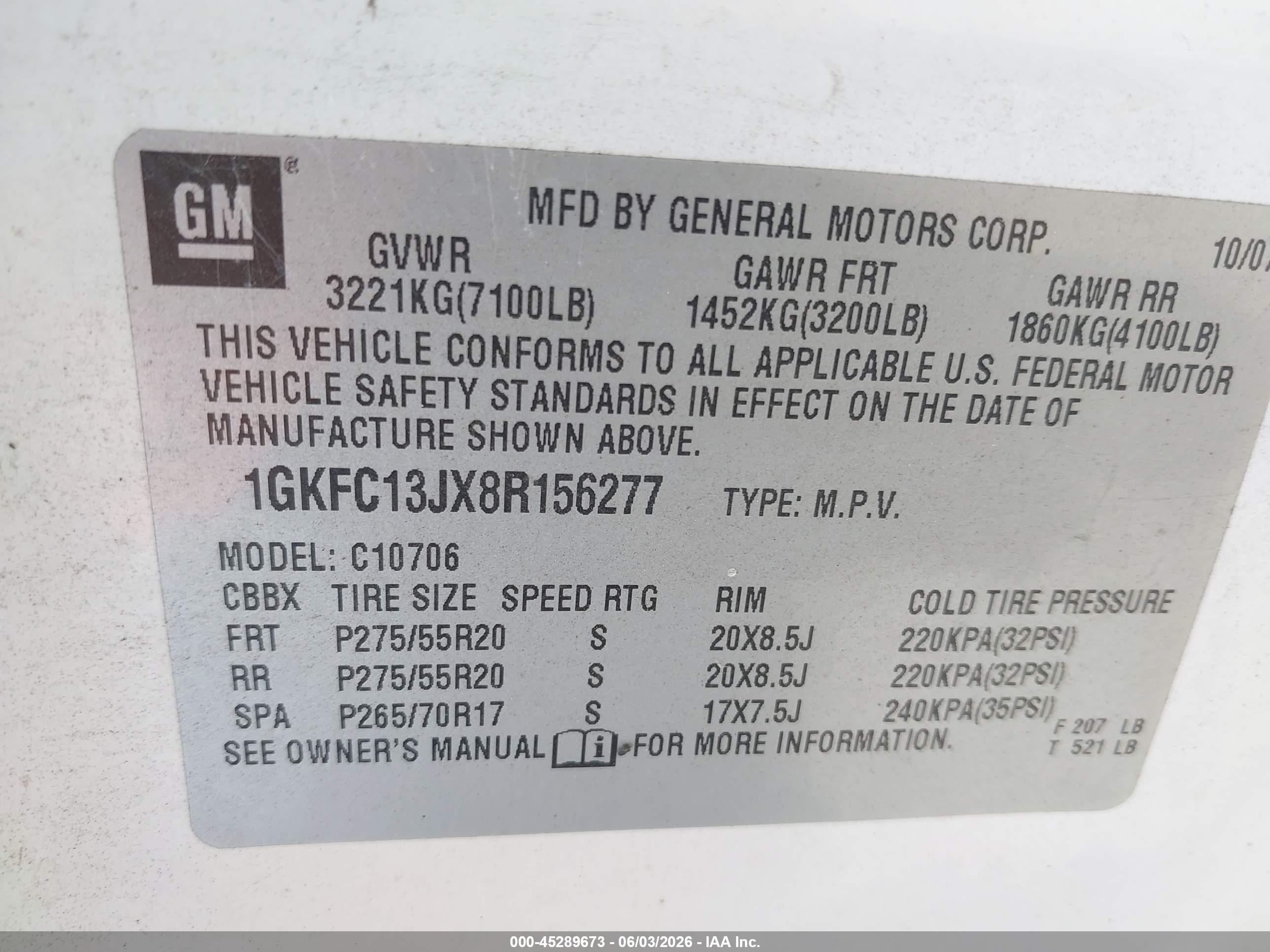 2008 Gmc Yukon Slt White vin: 1GKFC13JX8R156277