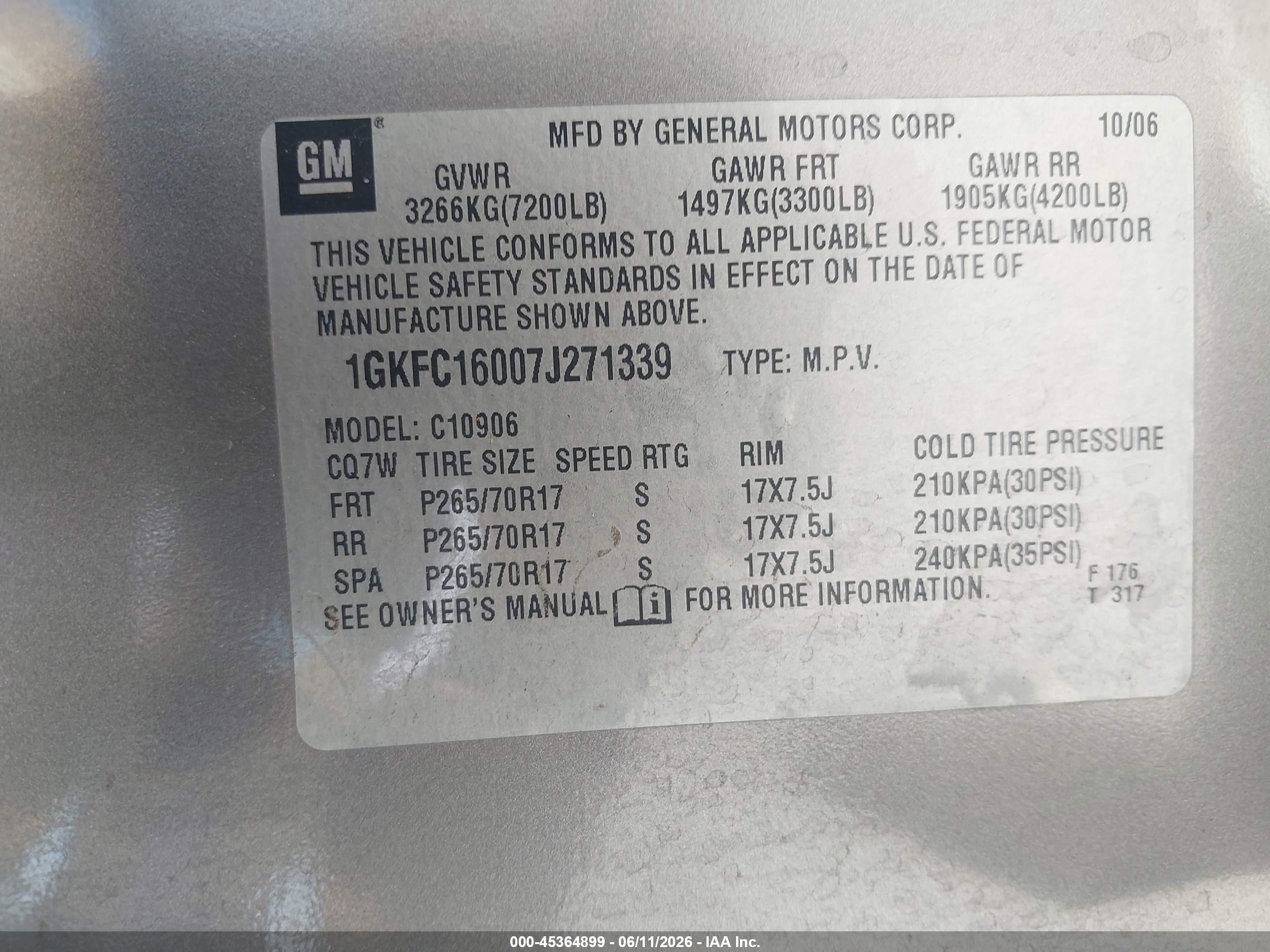 2007 Gmc Yukon Xl Commercial Gray vin: 1GKFC16007J271339