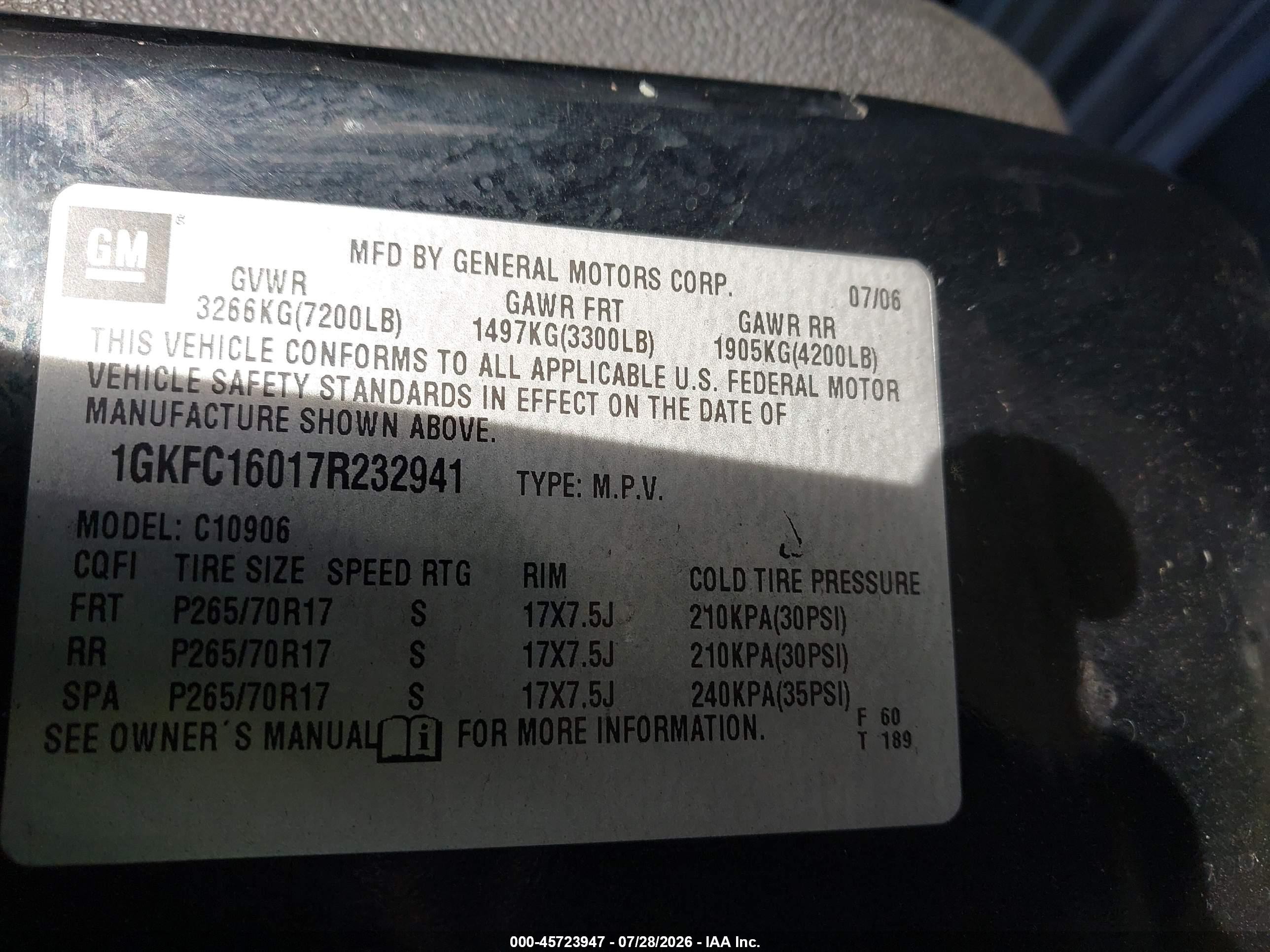 2007 Gmc Yukon Xl 1500 Commercial Fleet Black vin: 1GKFC16017R232941