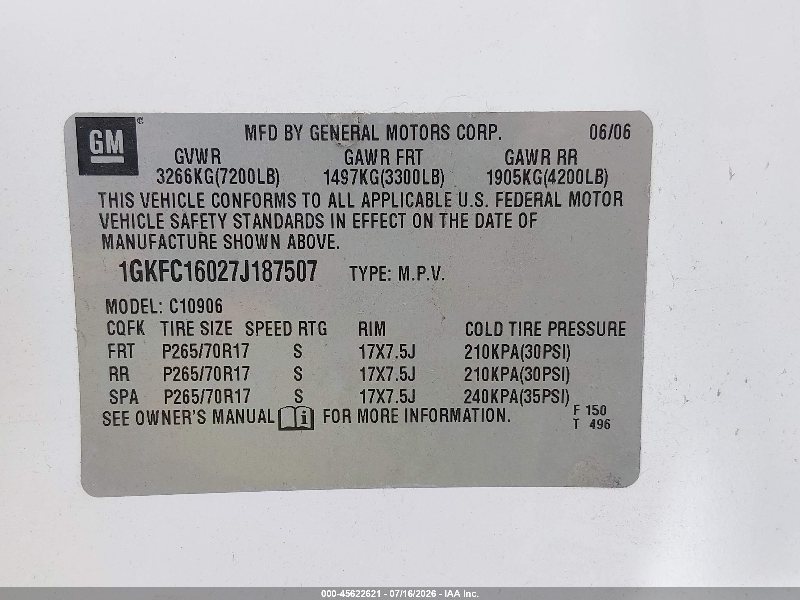 2007 Gmc Yukon Xl Commercial White vin: 1GKFC16027J187507