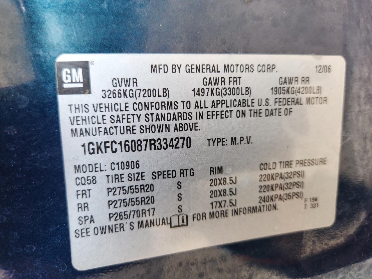 2007 Gmc Yukon Xl C Blue vin: 1GKFC16087R334270