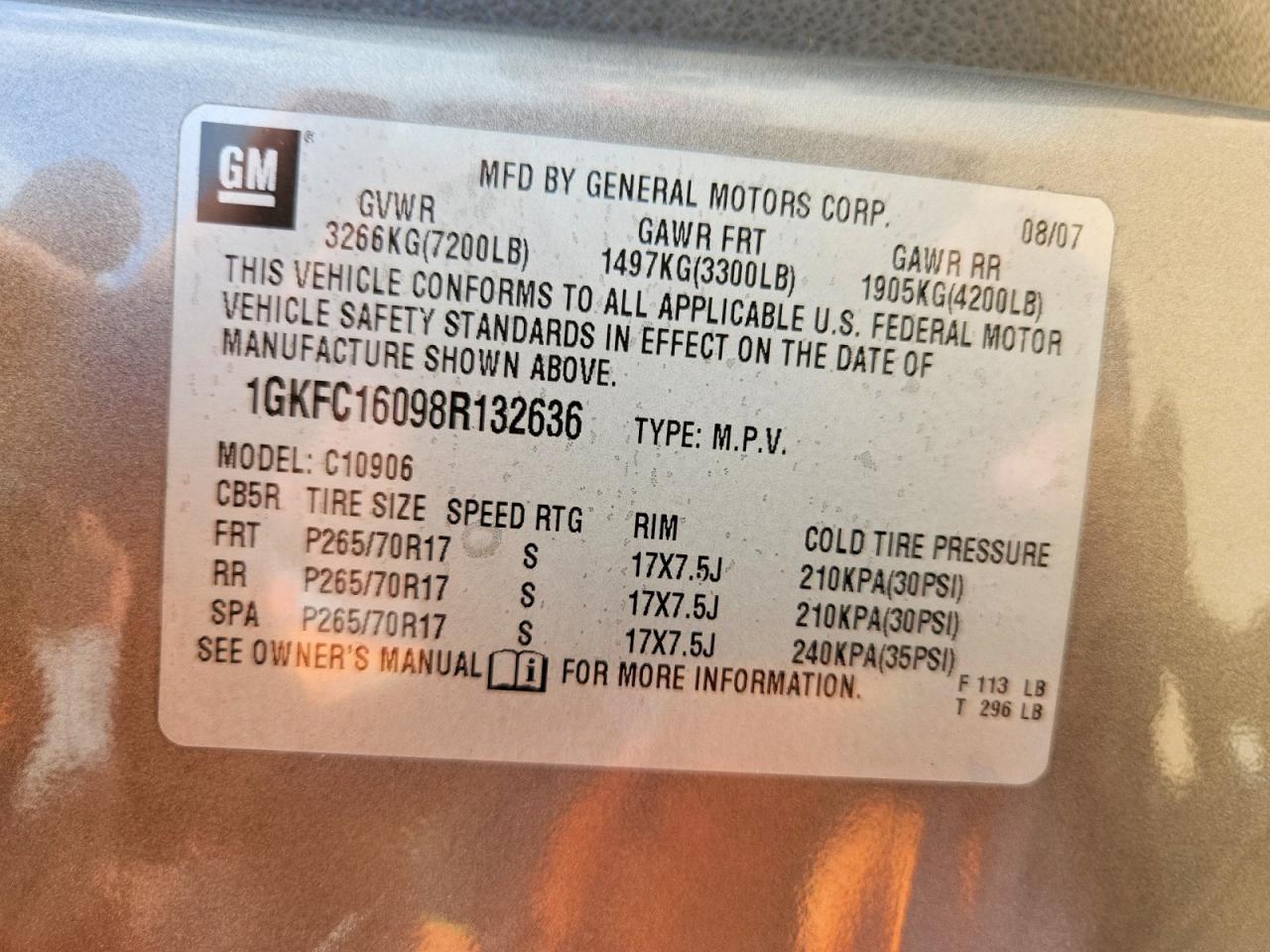 2008 Gmc Yukon Xl C1500 Серый vin: 1GKFC16098R132636