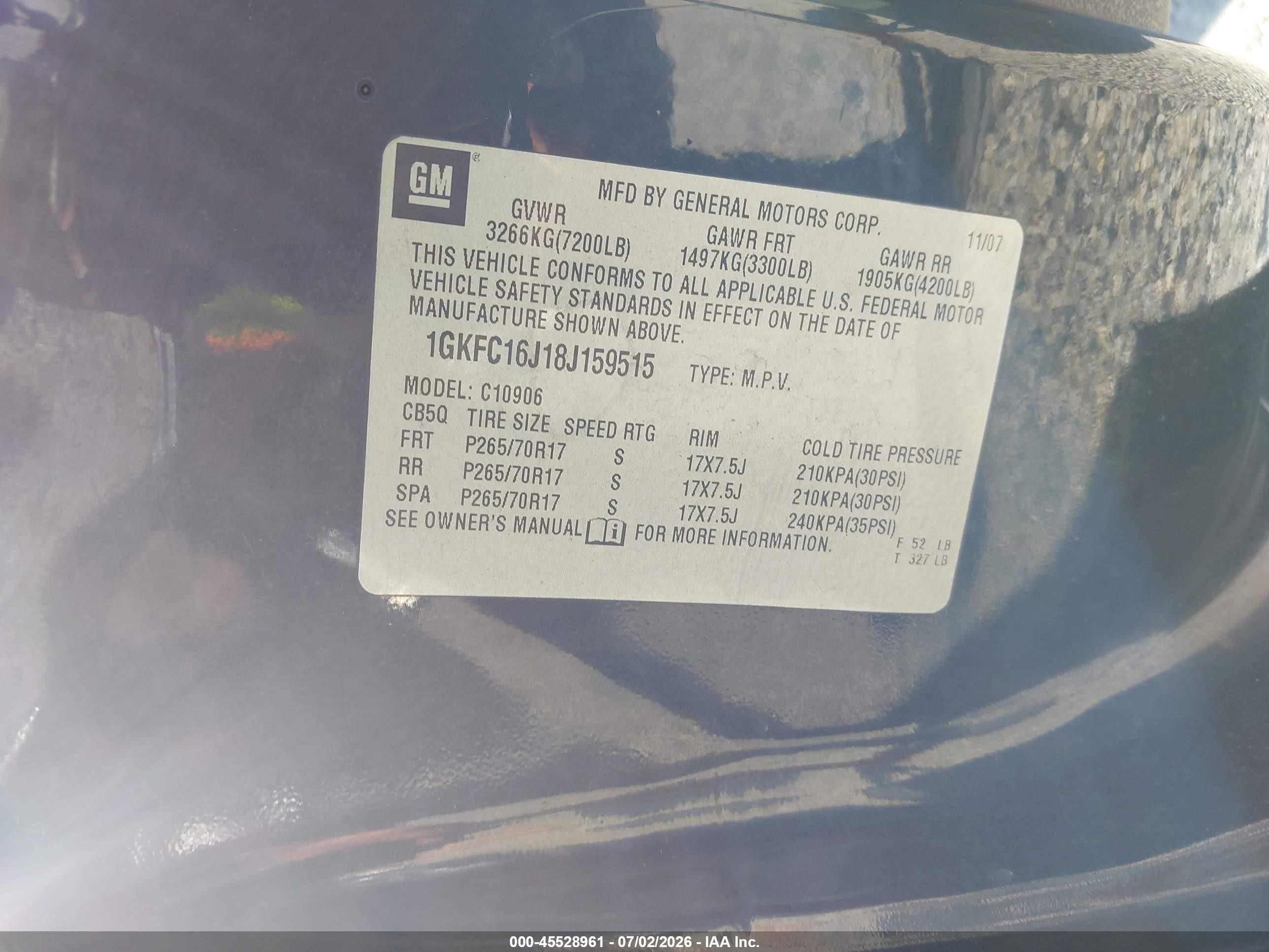 2008 Gmc Yukon Xl 1500 Sle Black vin: 1GKFC16J18J159515