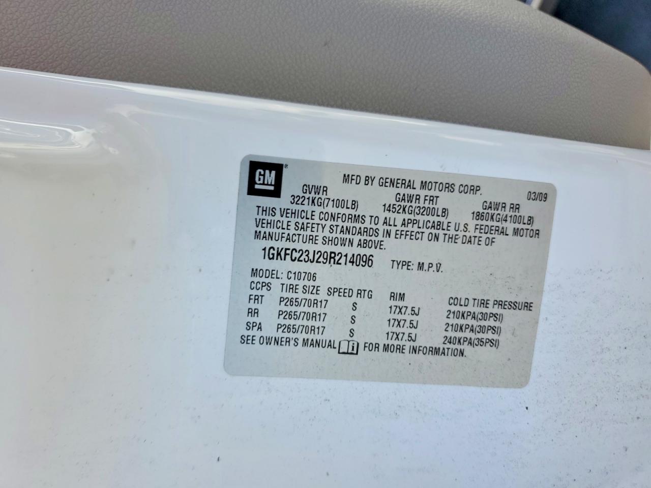 2009 Gmc Yukon Sle White vin: 1GKFC23J29R214096