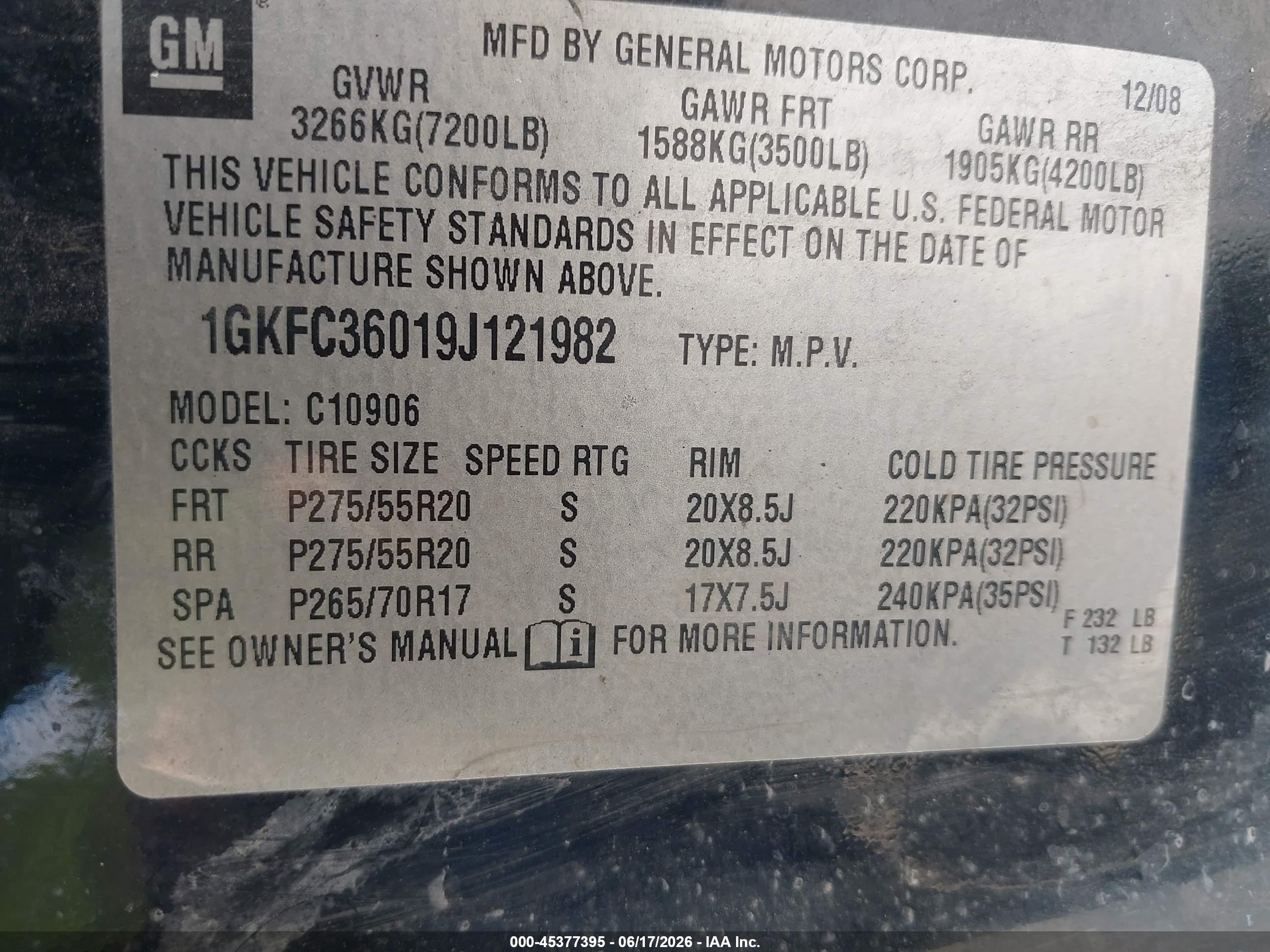2009 Gmc Yukon Xl Slt W/4sb Black vin: 1GKFC36019J121982