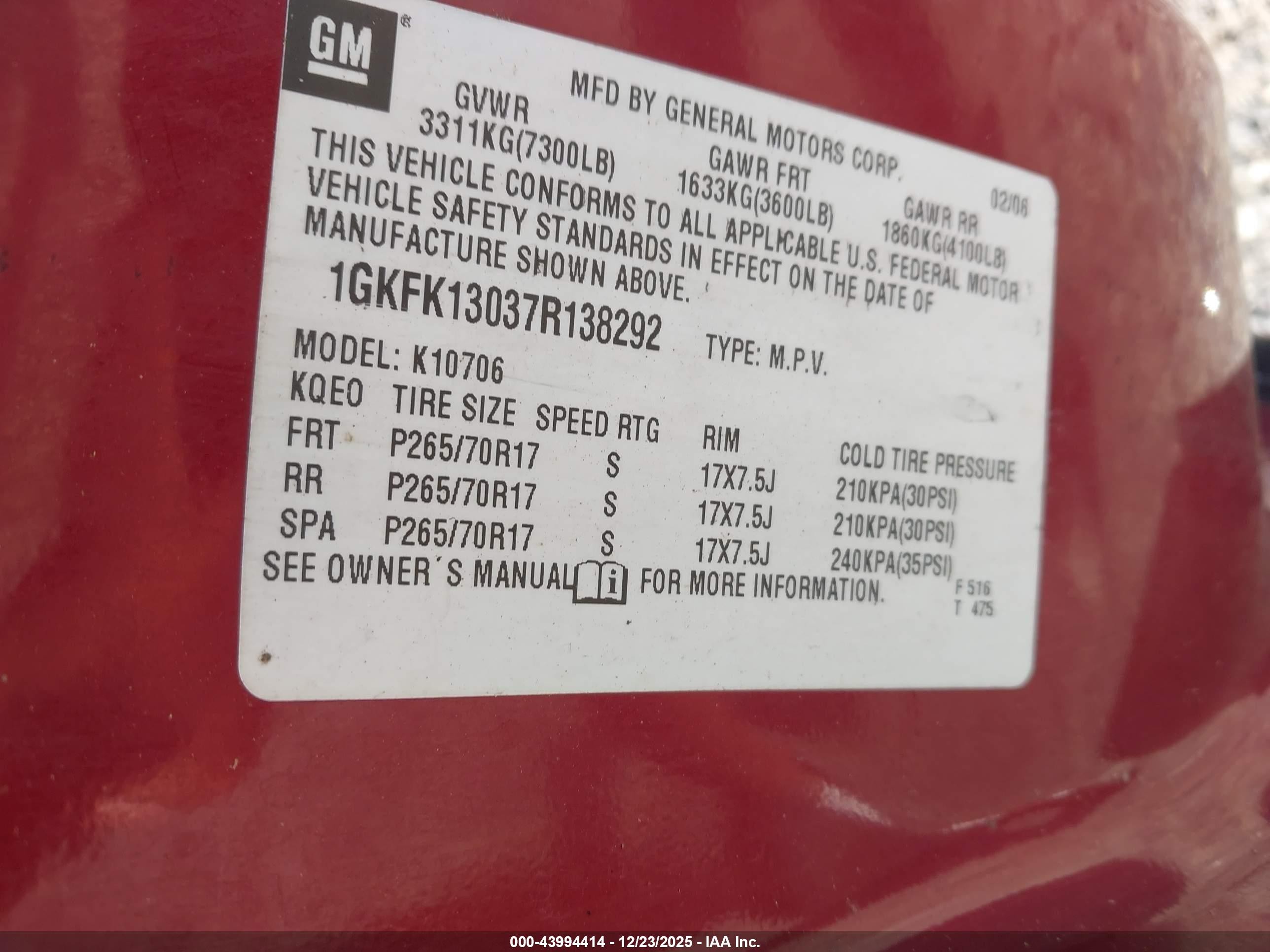 2007 Gmc Yukon Slt Red vin: 1GKFK13037R138292