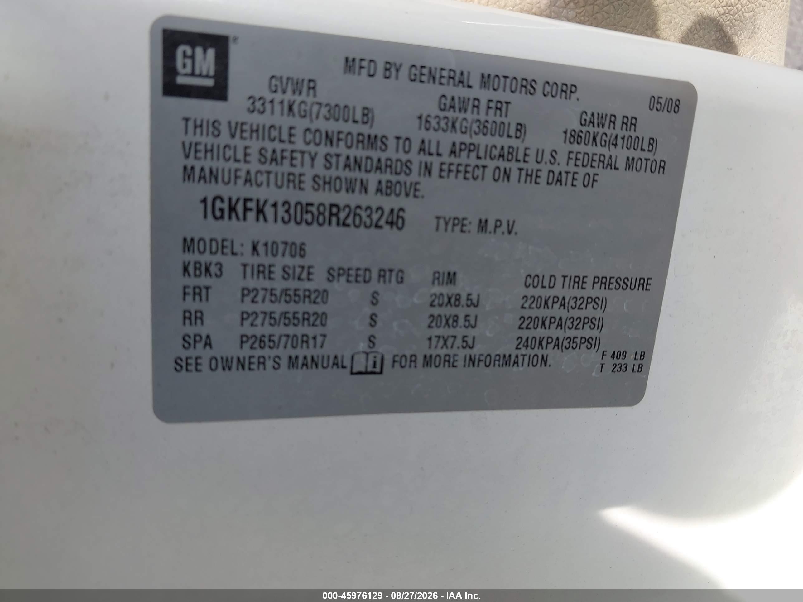 2008 Gmc Yukon Slt Beige vin: 1GKFK13058R263246