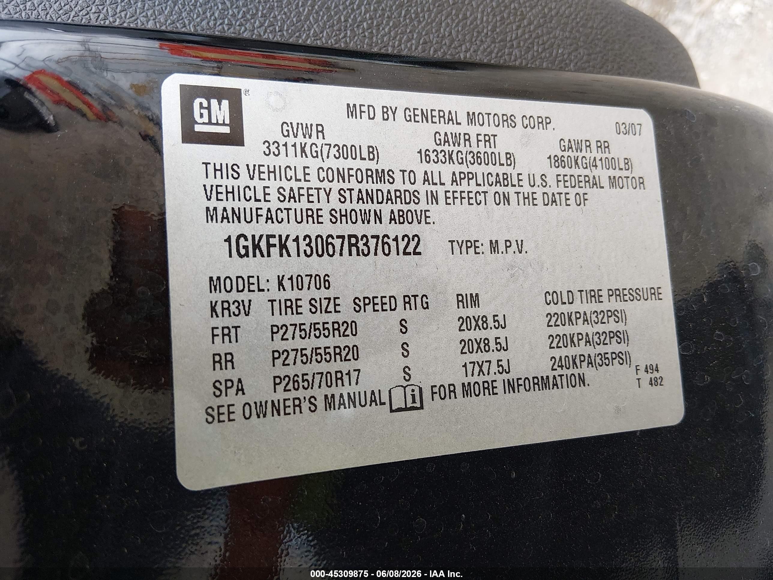 2007 Gmc Yukon Slt Black vin: 1GKFK13067R376122