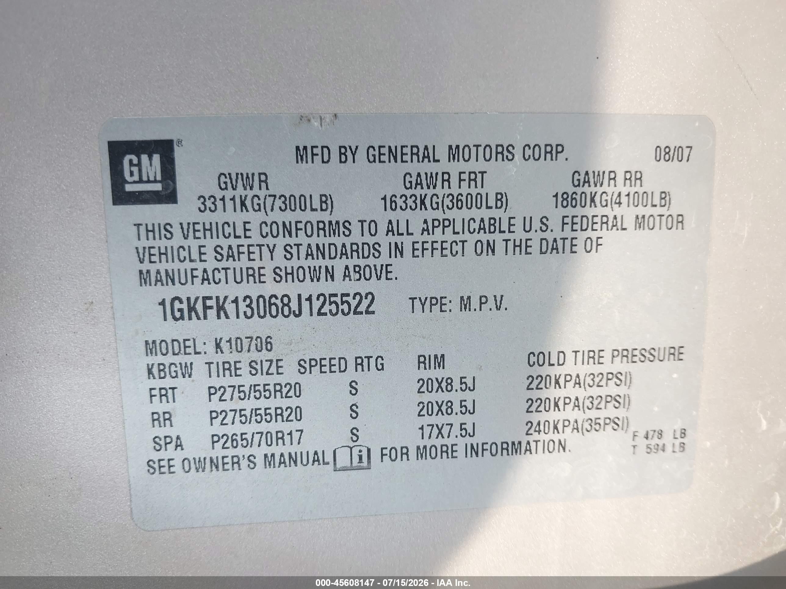 2008 Gmc Yukon Slt Beige vin: 1GKFK13068J125522