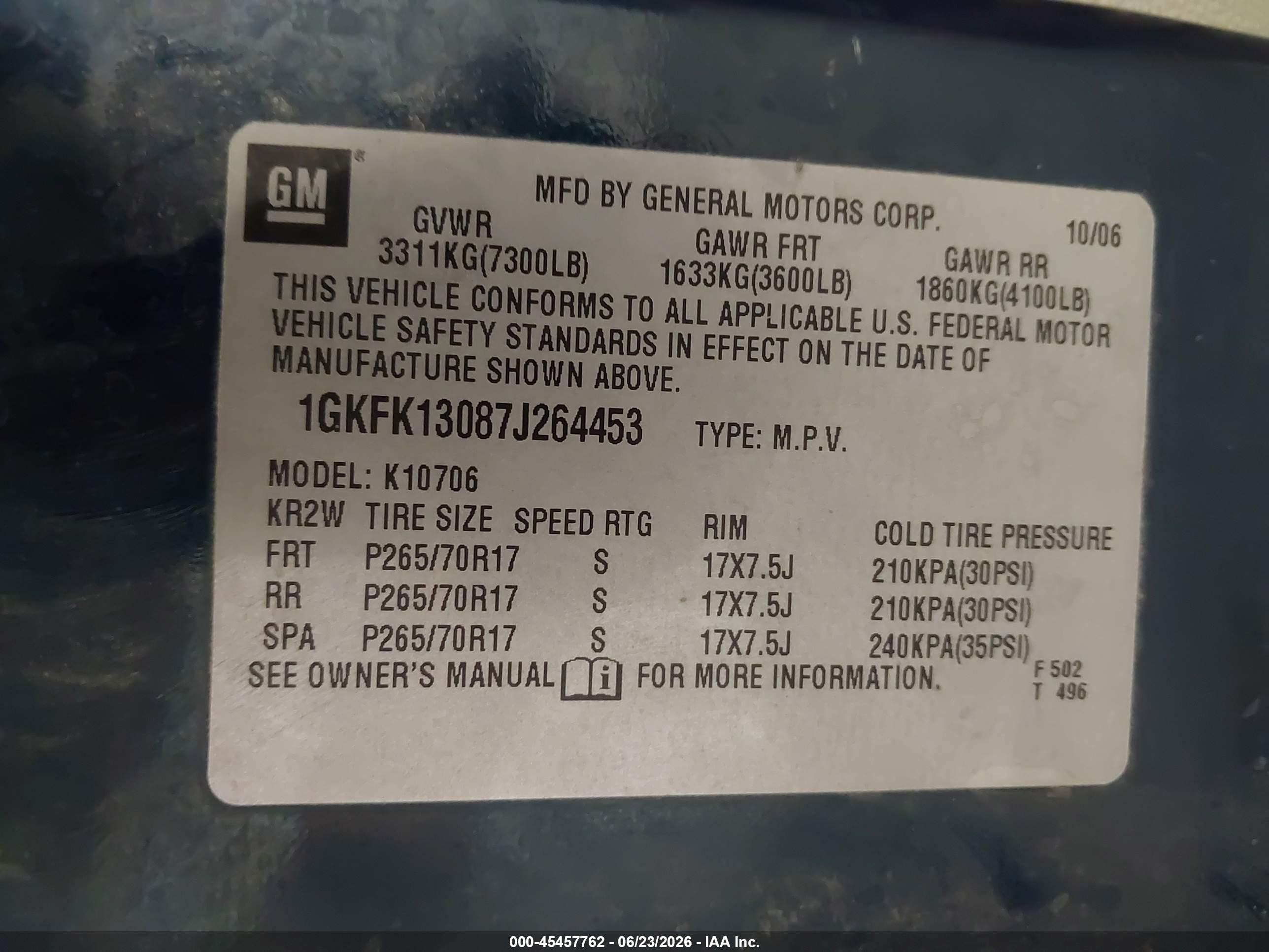 2007 Gmc Yukon Slt Blue vin: 1GKFK13087J264453