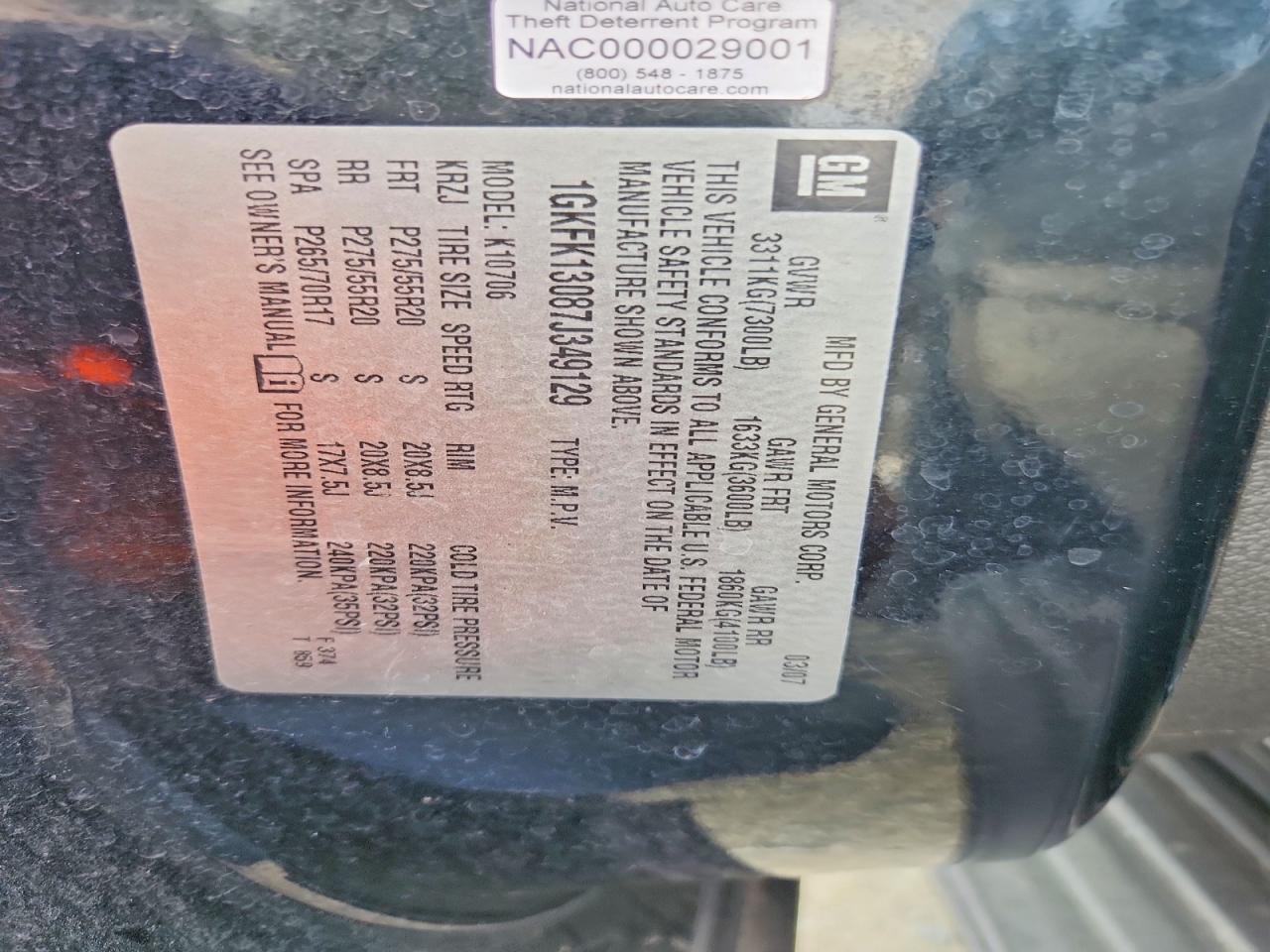 2007 Gmc Yukon Black vin: 1GKFK13087J349129