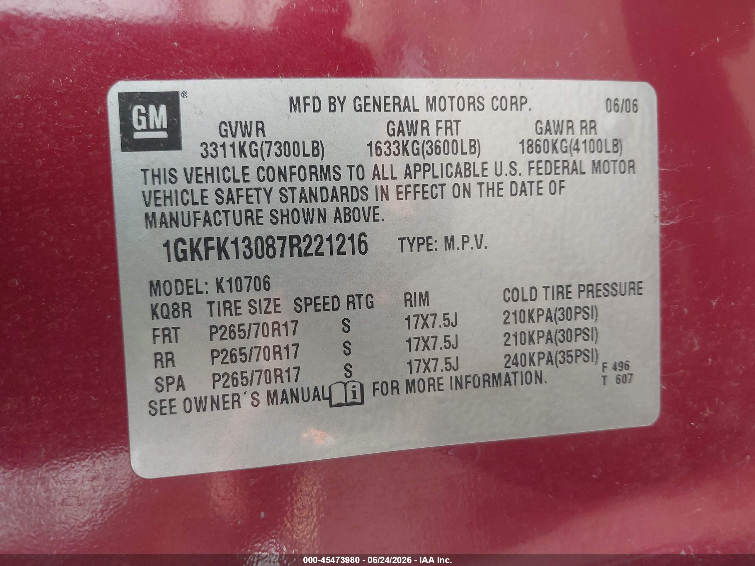 2007 Gmc Yukon Slt Red vin: 1GKFK13087R221216