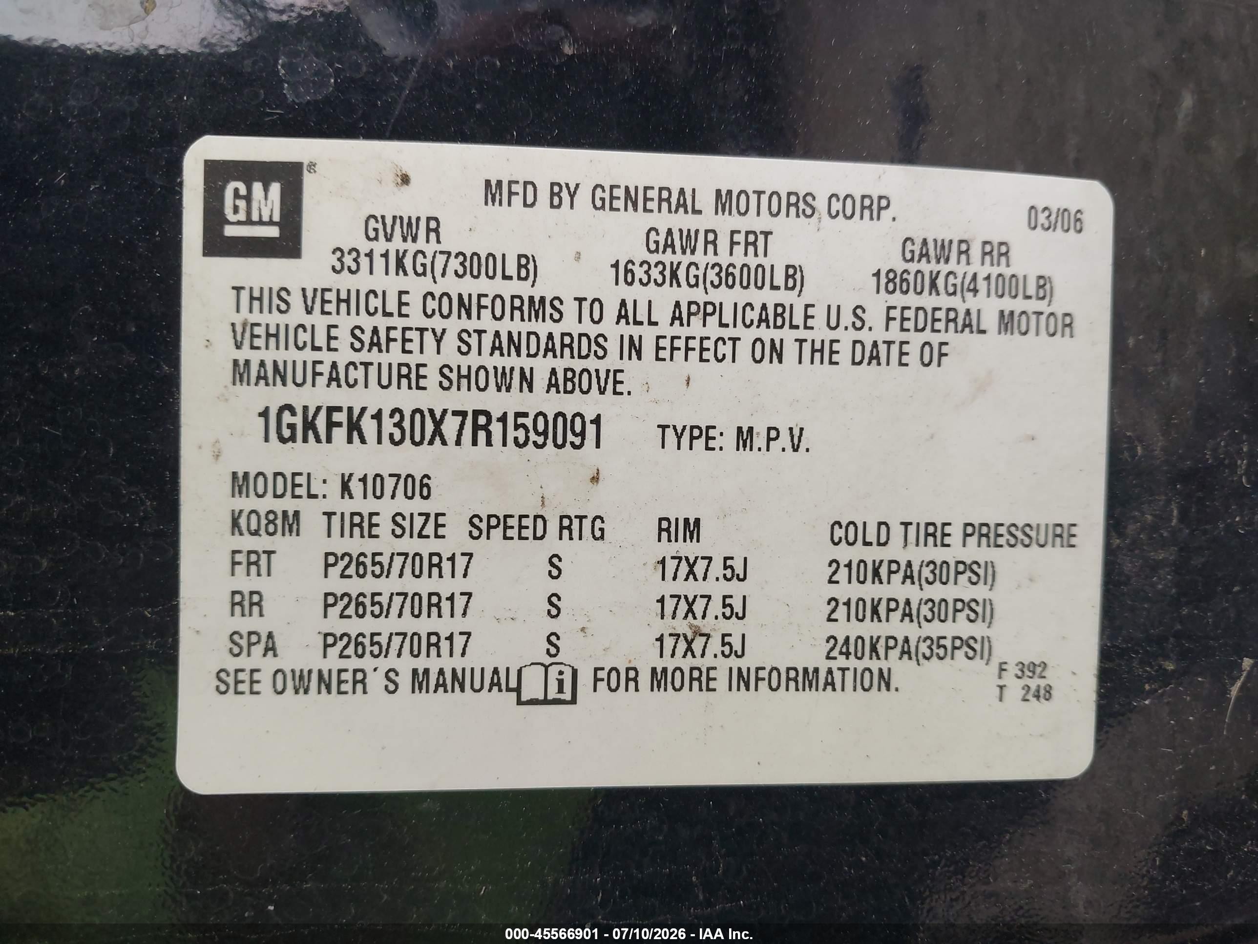 2007 Gmc Yukon Sle Black vin: 1GKFK130X7R159091