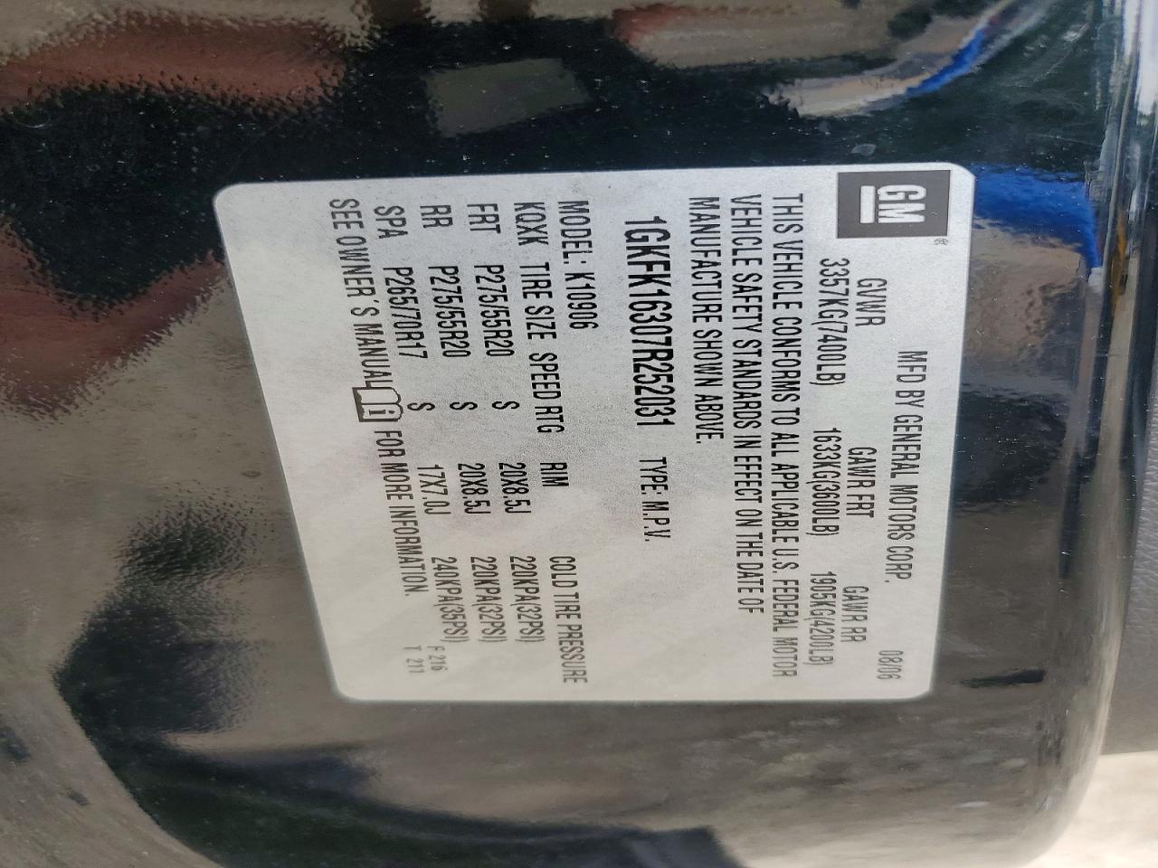 2007 Gmc Yukon Xl K1500 Black vin: 1GKFK16307R252031