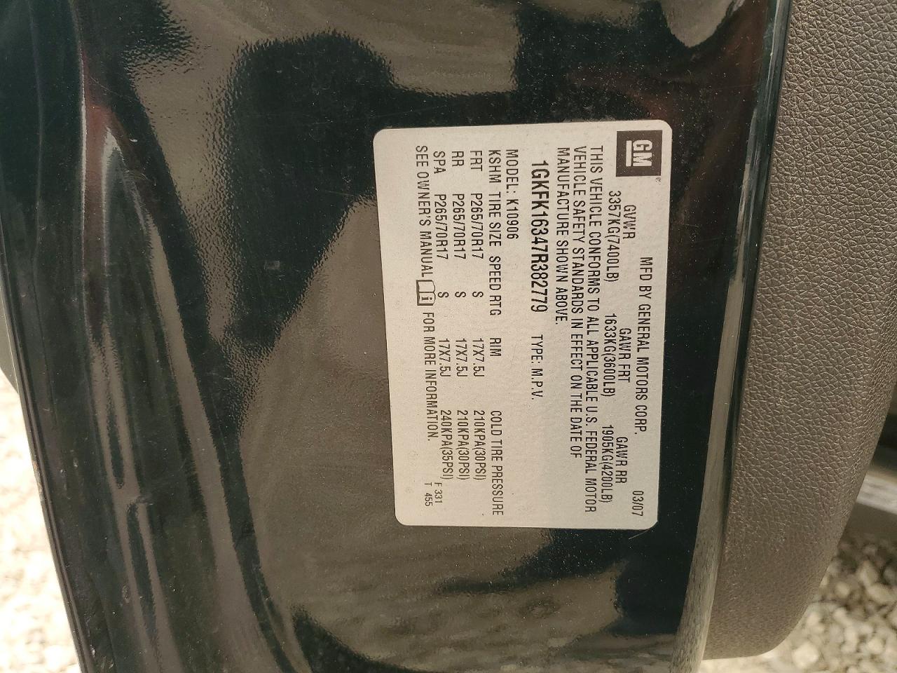 2007 Gmc Yukon Xl K1500 Black vin: 1GKFK16347R382779
