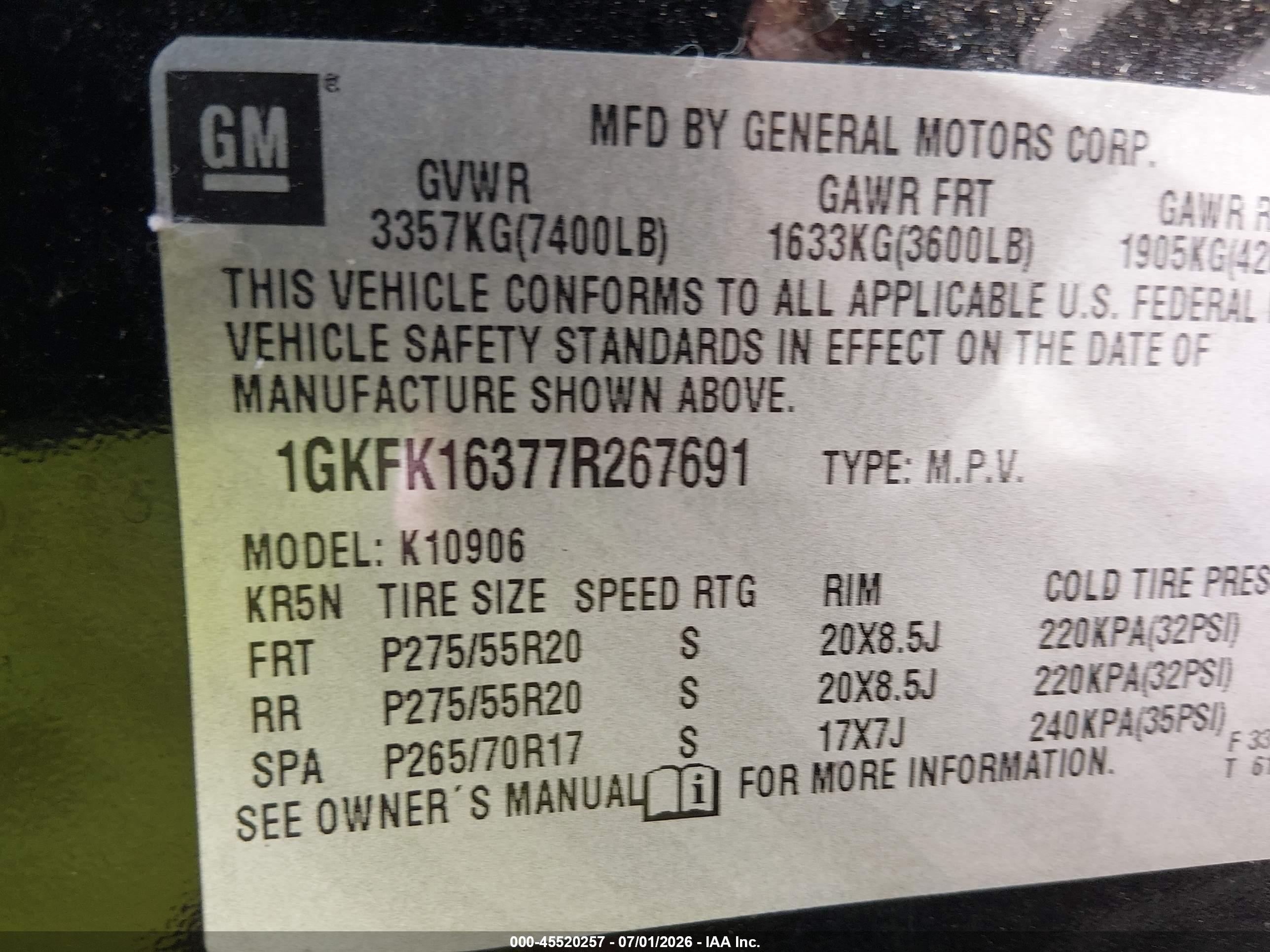 2007 Gmc Yukon Xl 1500 Slt Black vin: 1GKFK16377R267691