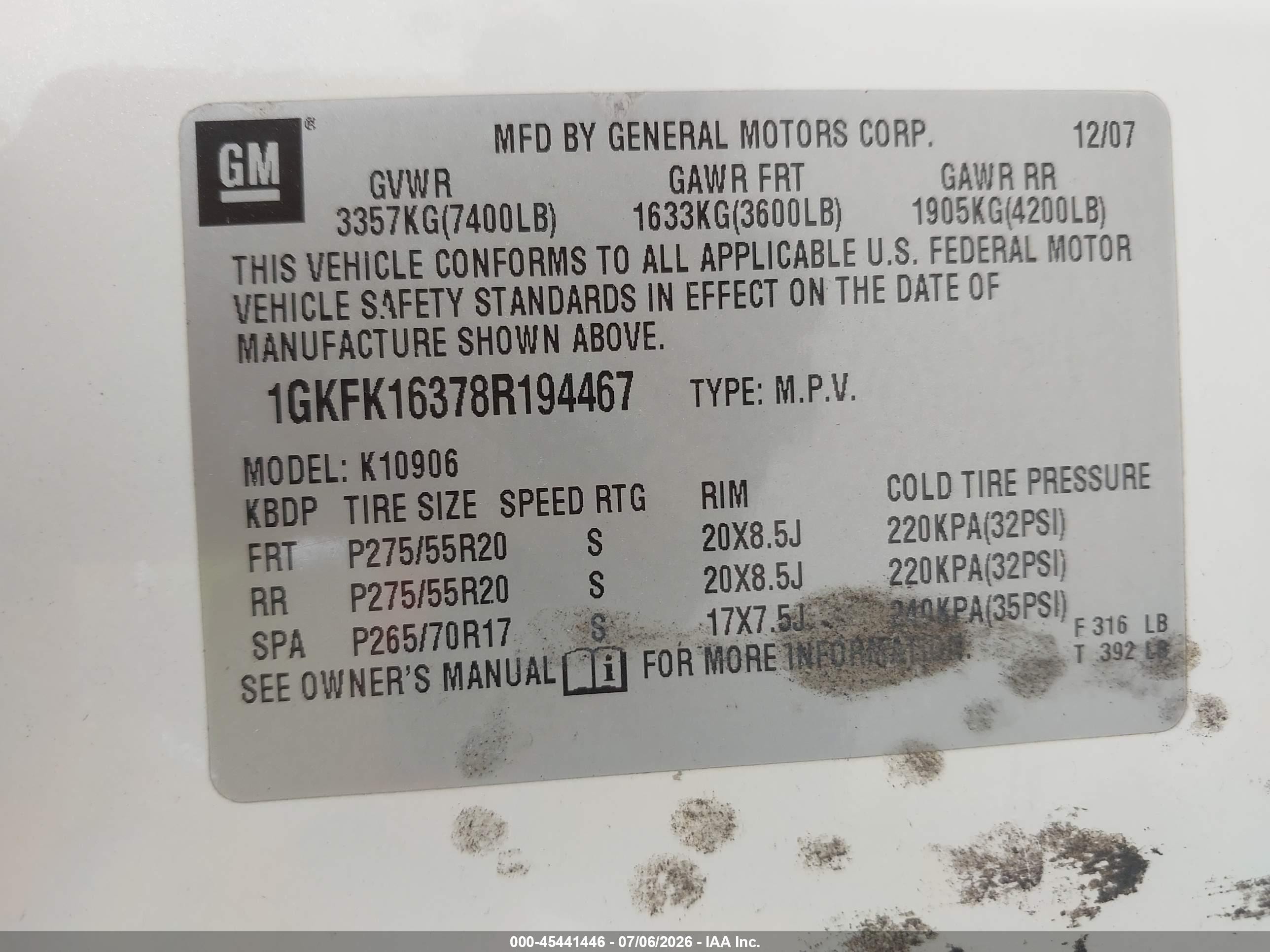 2008 Gmc Yukon Xl 1500 Slt Белый vin: 1GKFK16378R194467