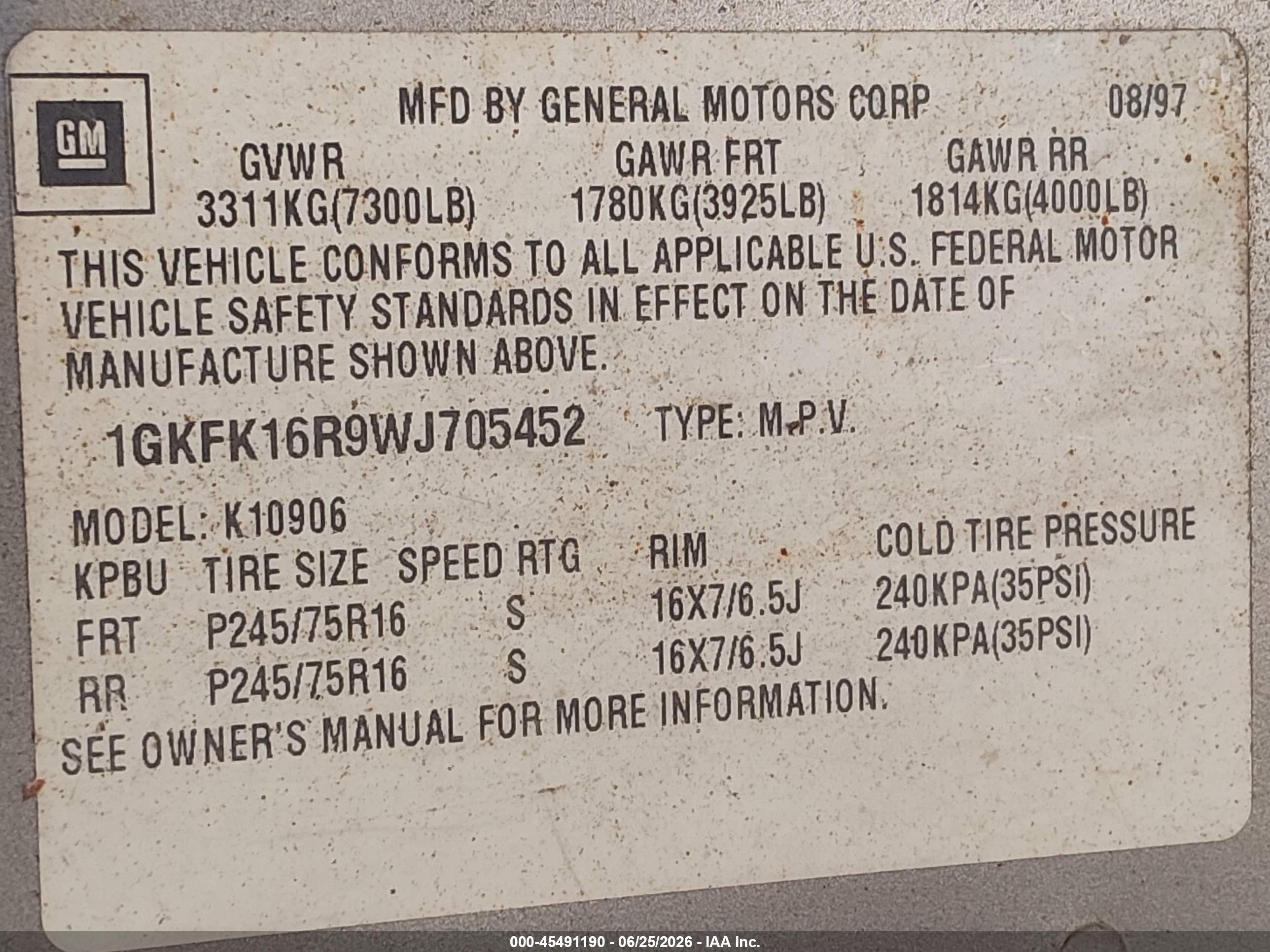 1998 Gmc Suburban 1500 Sl Gray vin: 1GKFK16R9WJ705452