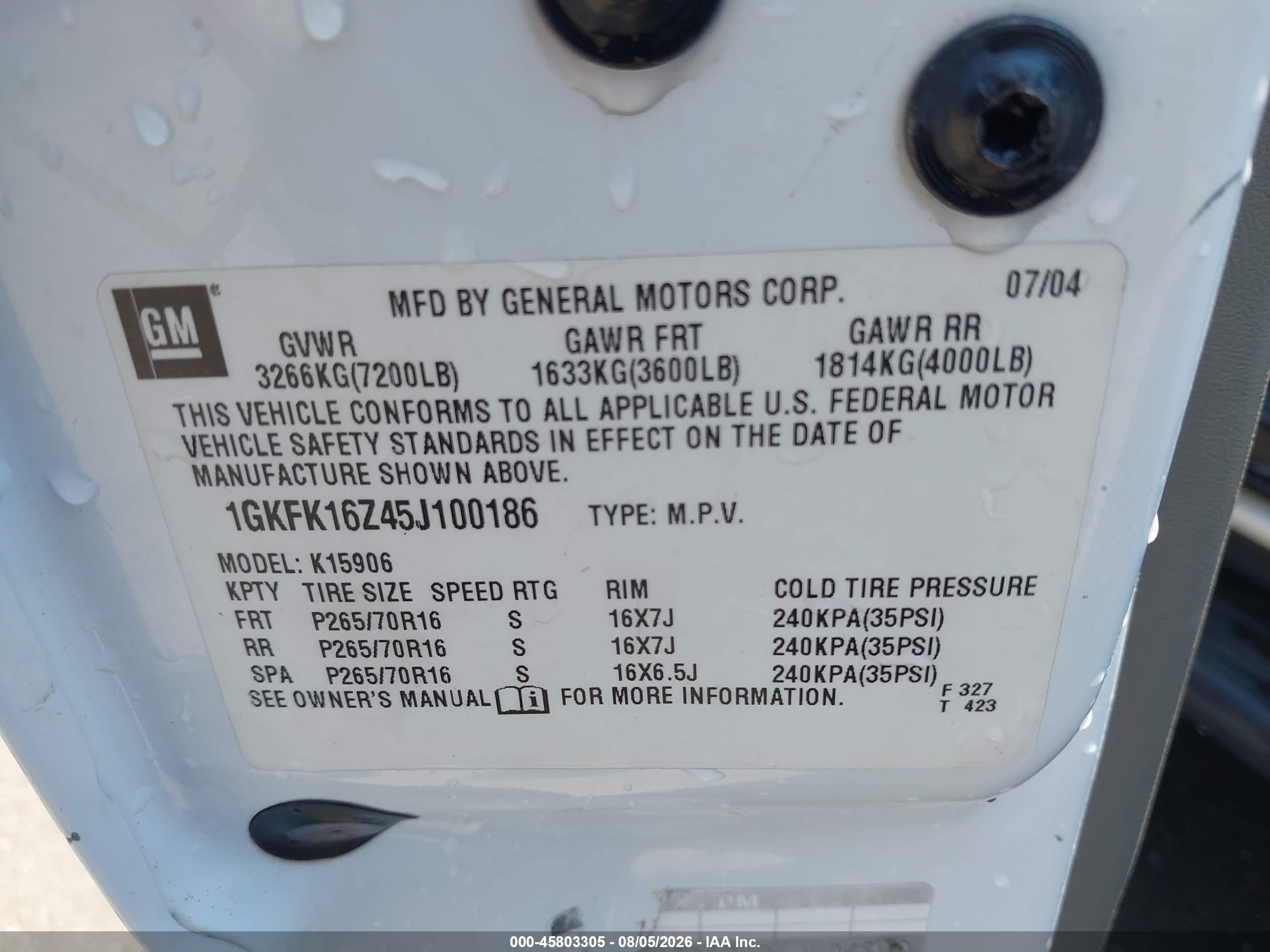 2005 Gmc Yukon Xl 1500 Slt White vin: 1GKFK16Z45J100186