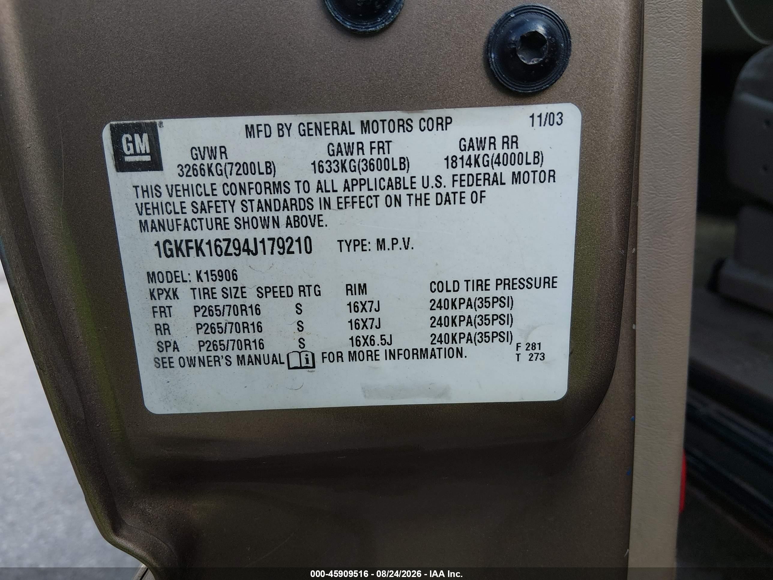2004 Gmc Yukon Xl 1500 Sle Brown vin: 1GKFK16Z94J179210