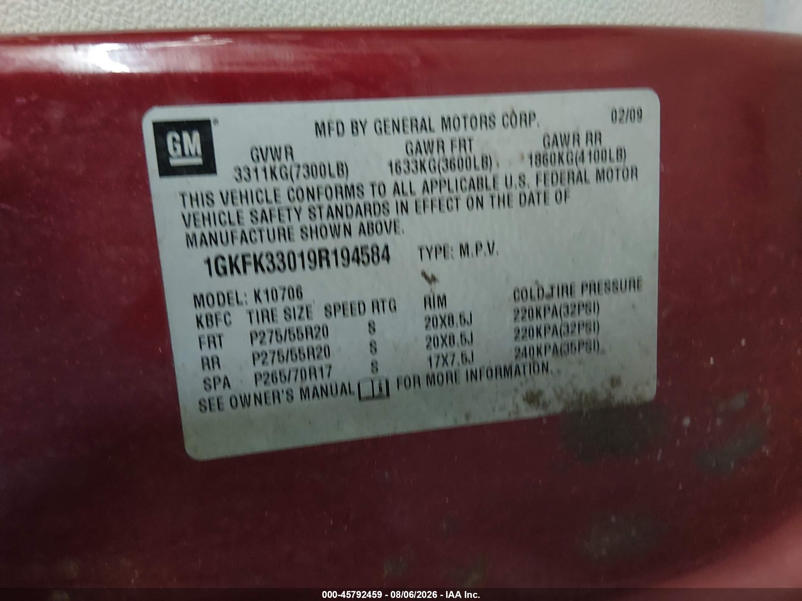 2009 Gmc Yukon Slt W/4sb Красный vin: 1GKFK33019R194584