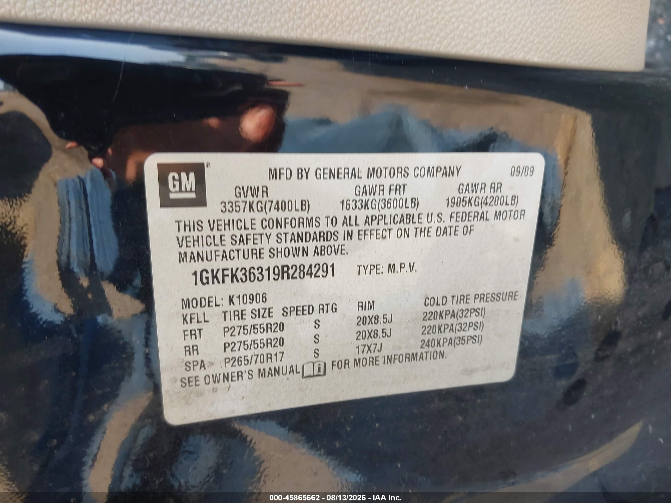2009 Gmc Yukon Xl Slt W/4sb Black vin: 1GKFK36319R284291