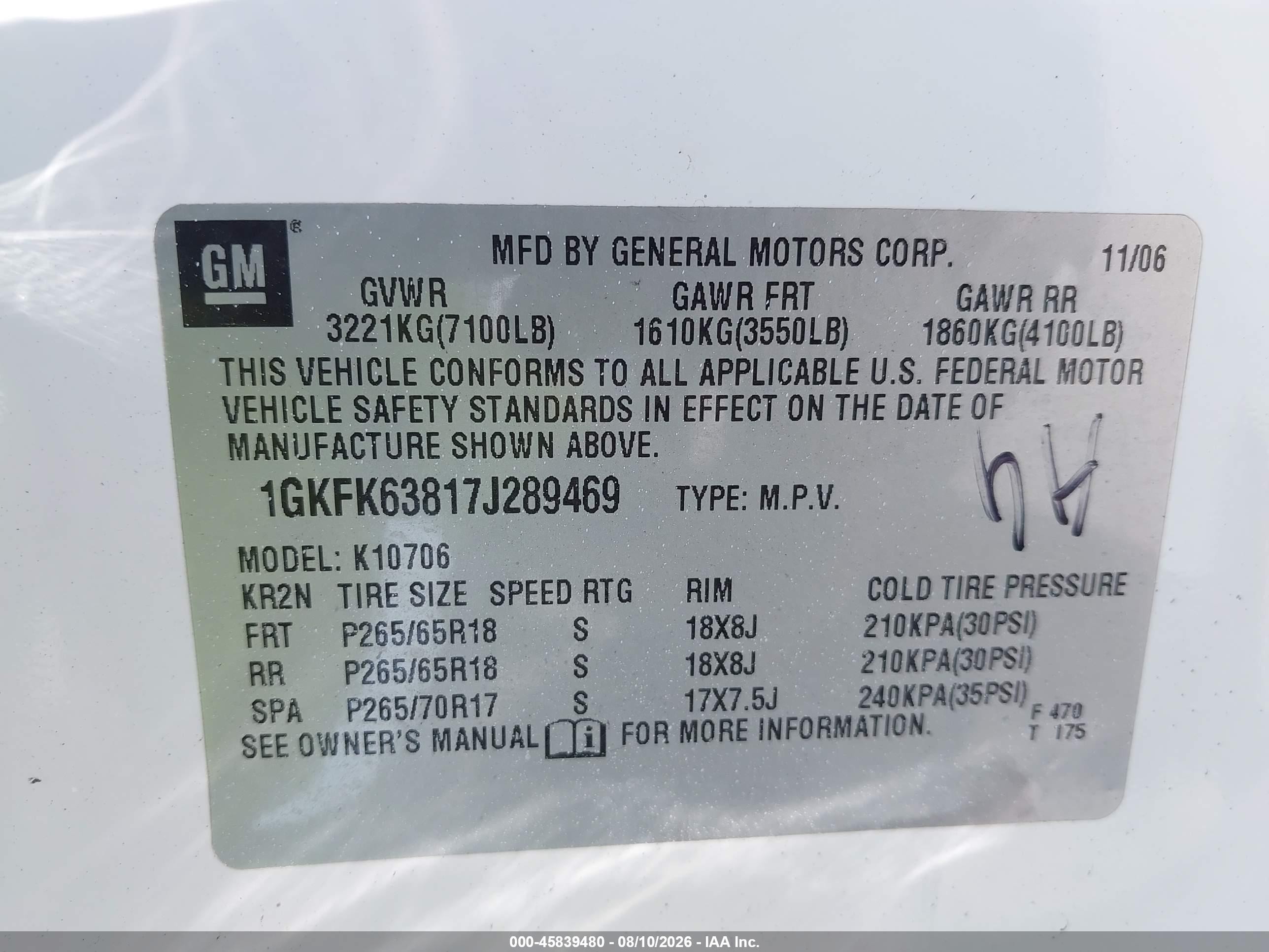 2007 Gmc Yukon Denali Denali White vin: 1GKFK63817J289469