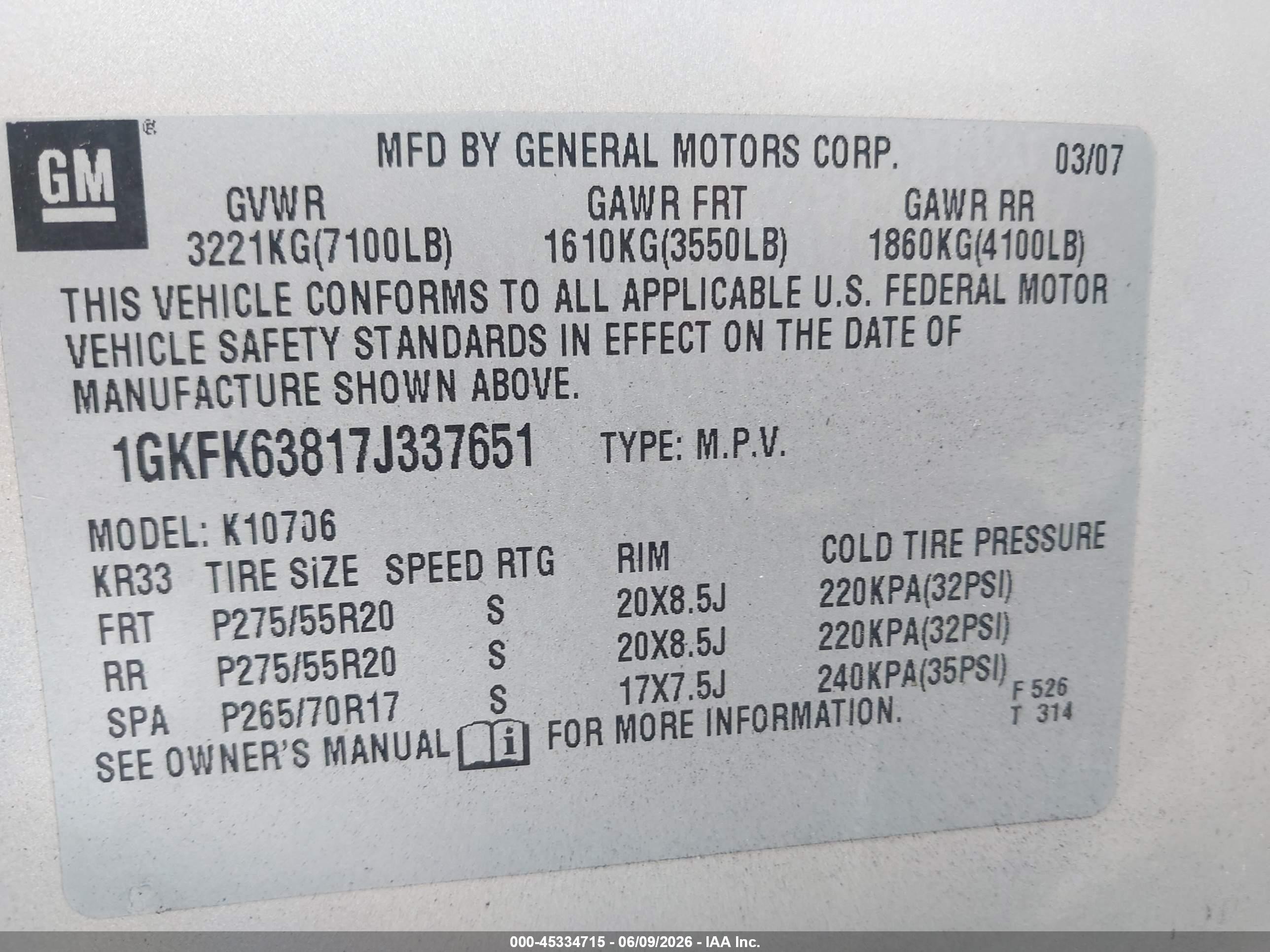2007 Gmc Yukon Denali Gray vin: 1GKFK63817J337651
