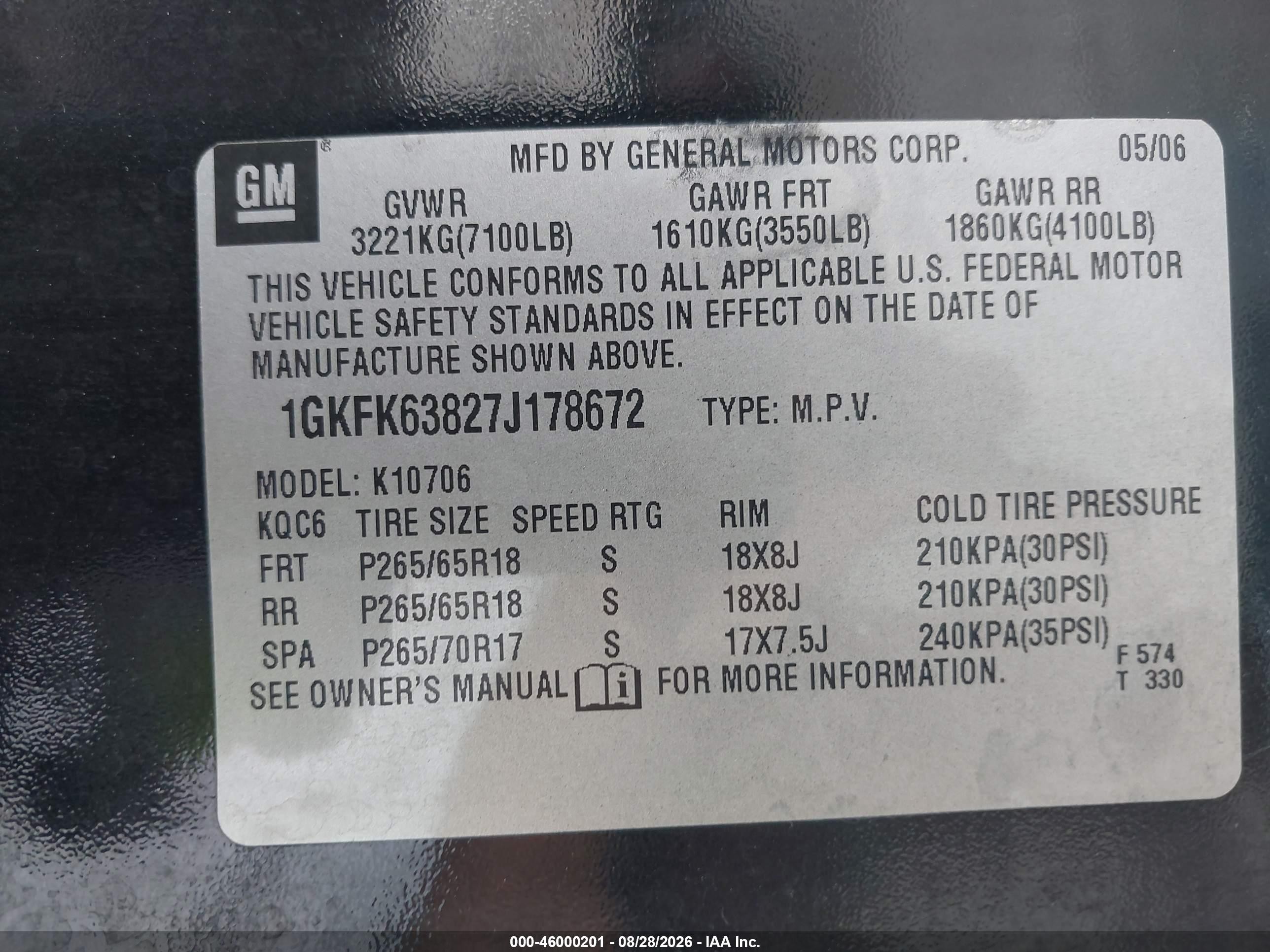 2007 Gmc Yukon Denali Black vin: 1GKFK63827J178672