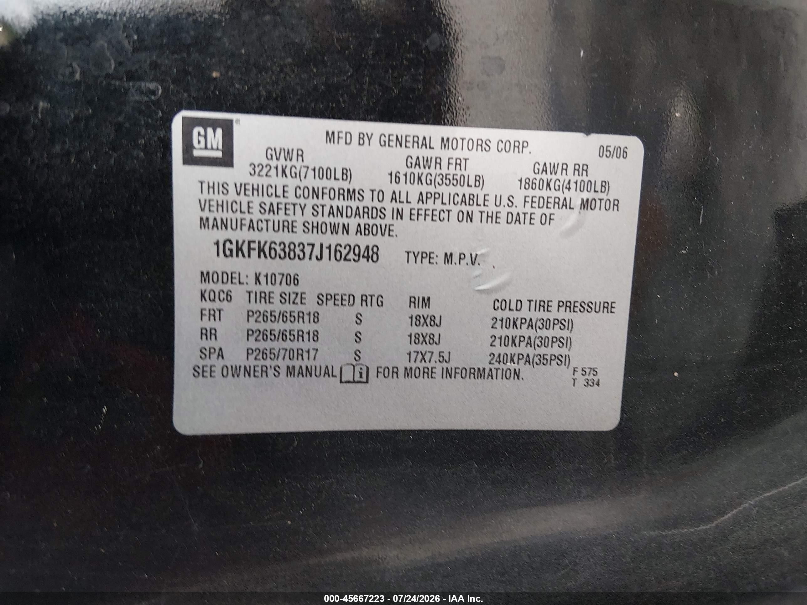 2007 Gmc Yukon Denali Denali Black vin: 1GKFK63837J162948