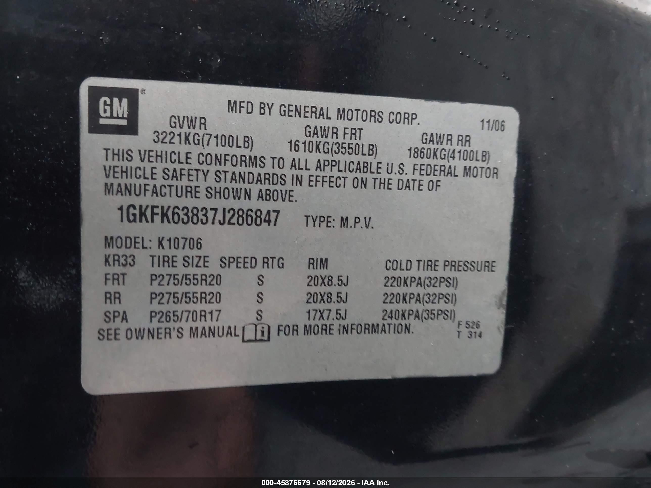 2007 Gmc Yukon Denali Denali Black vin: 1GKFK63837J286847