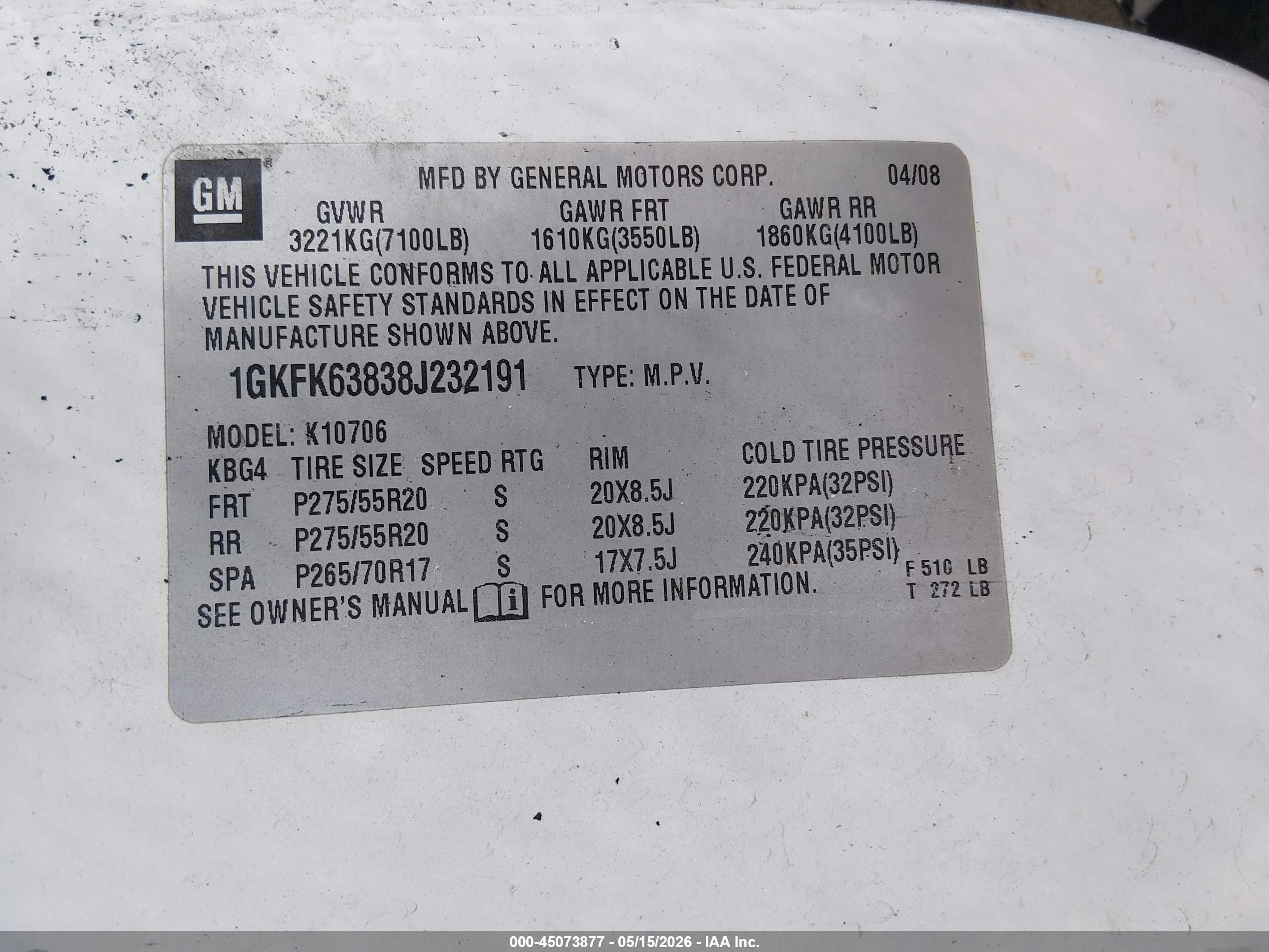 2008 Gmc Yukon Denali Белый vin: 1GKFK63838J232191