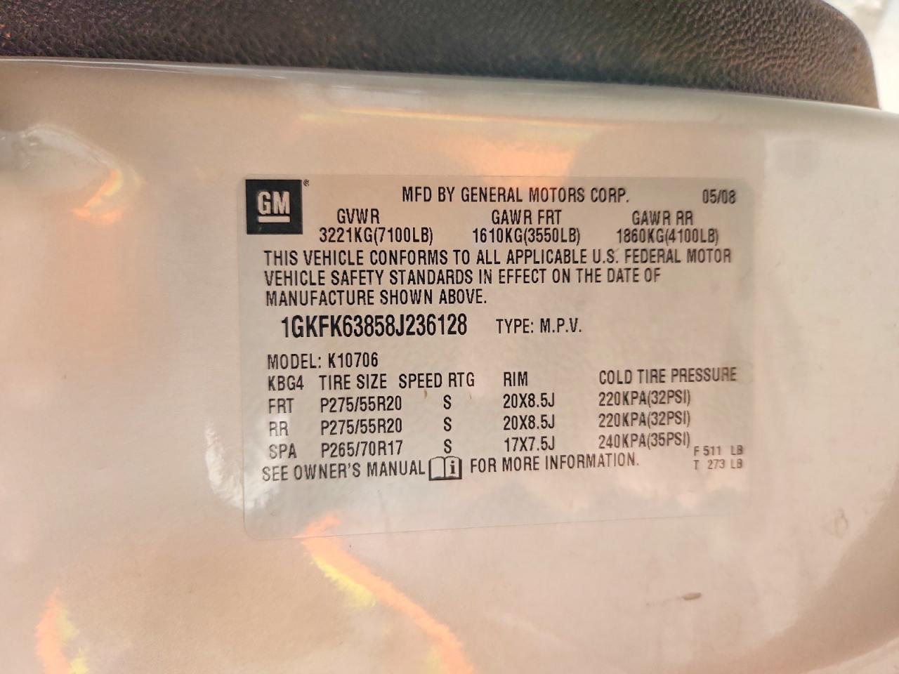 2008 Gmc Yukon Denali Silver vin: 1GKFK63858J236128