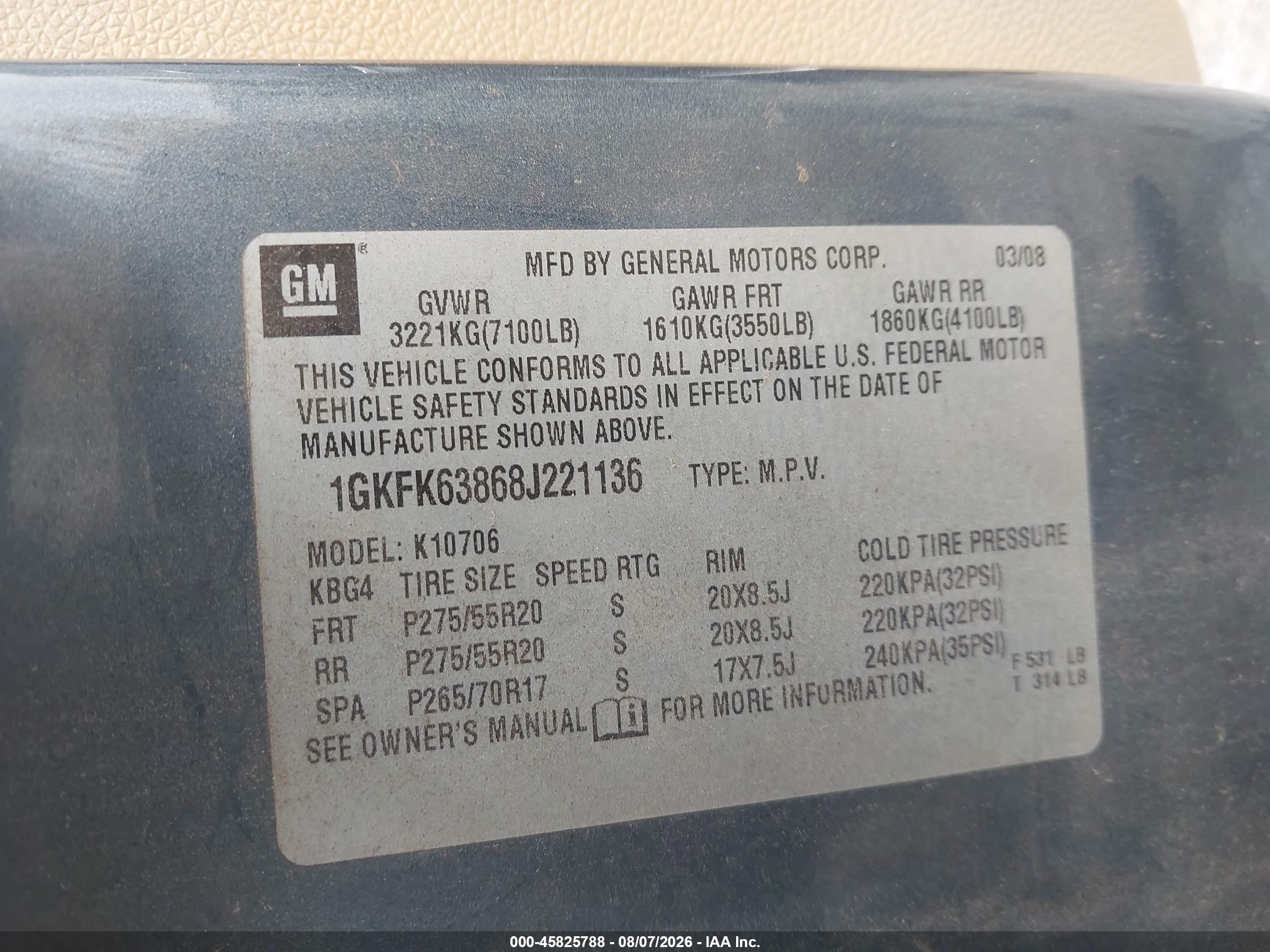 2008 Gmc Yukon Denali Синий vin: 1GKFK63868J221136