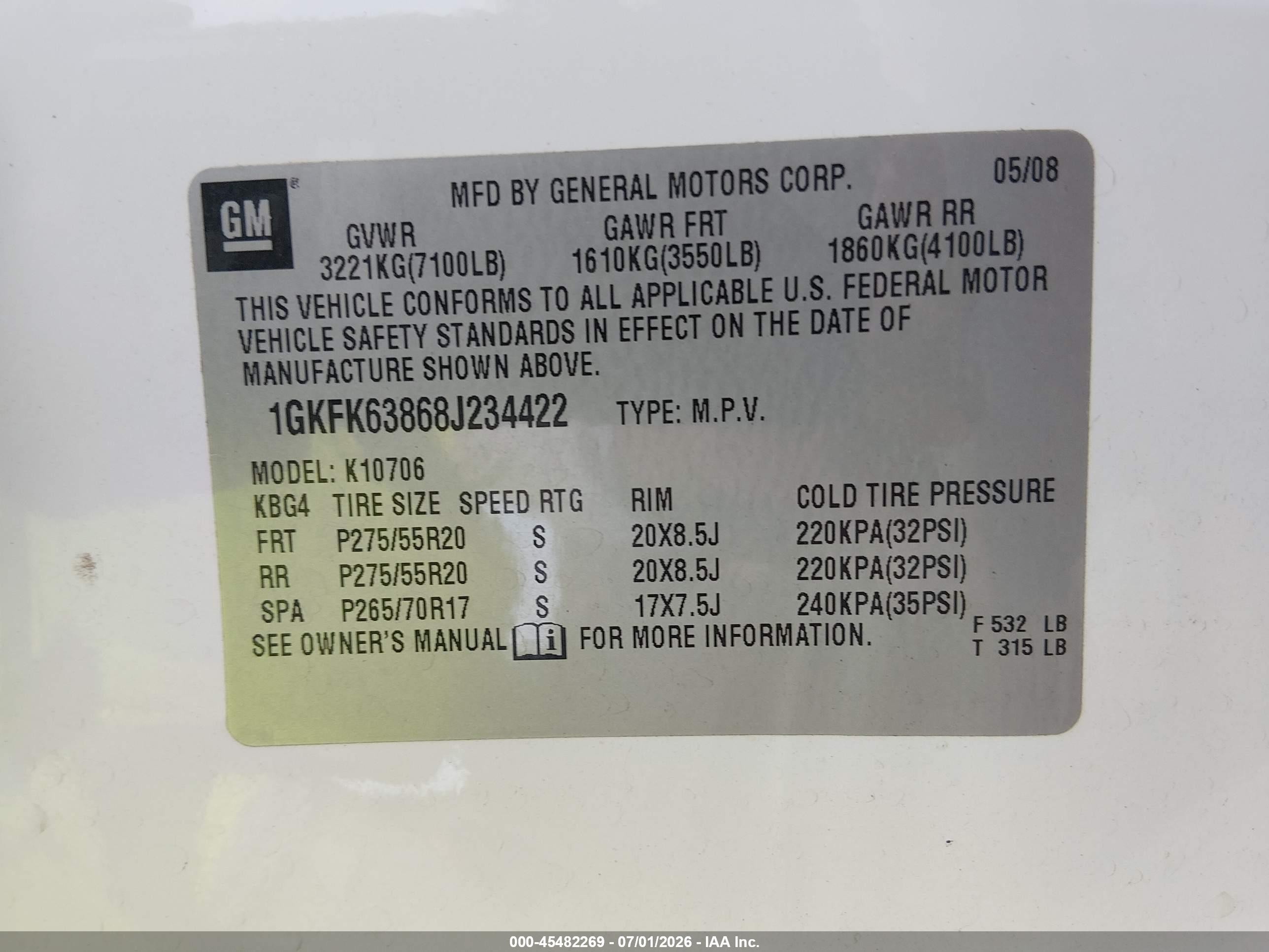 2008 Gmc Yukon Denali Белый vin: 1GKFK63868J234422