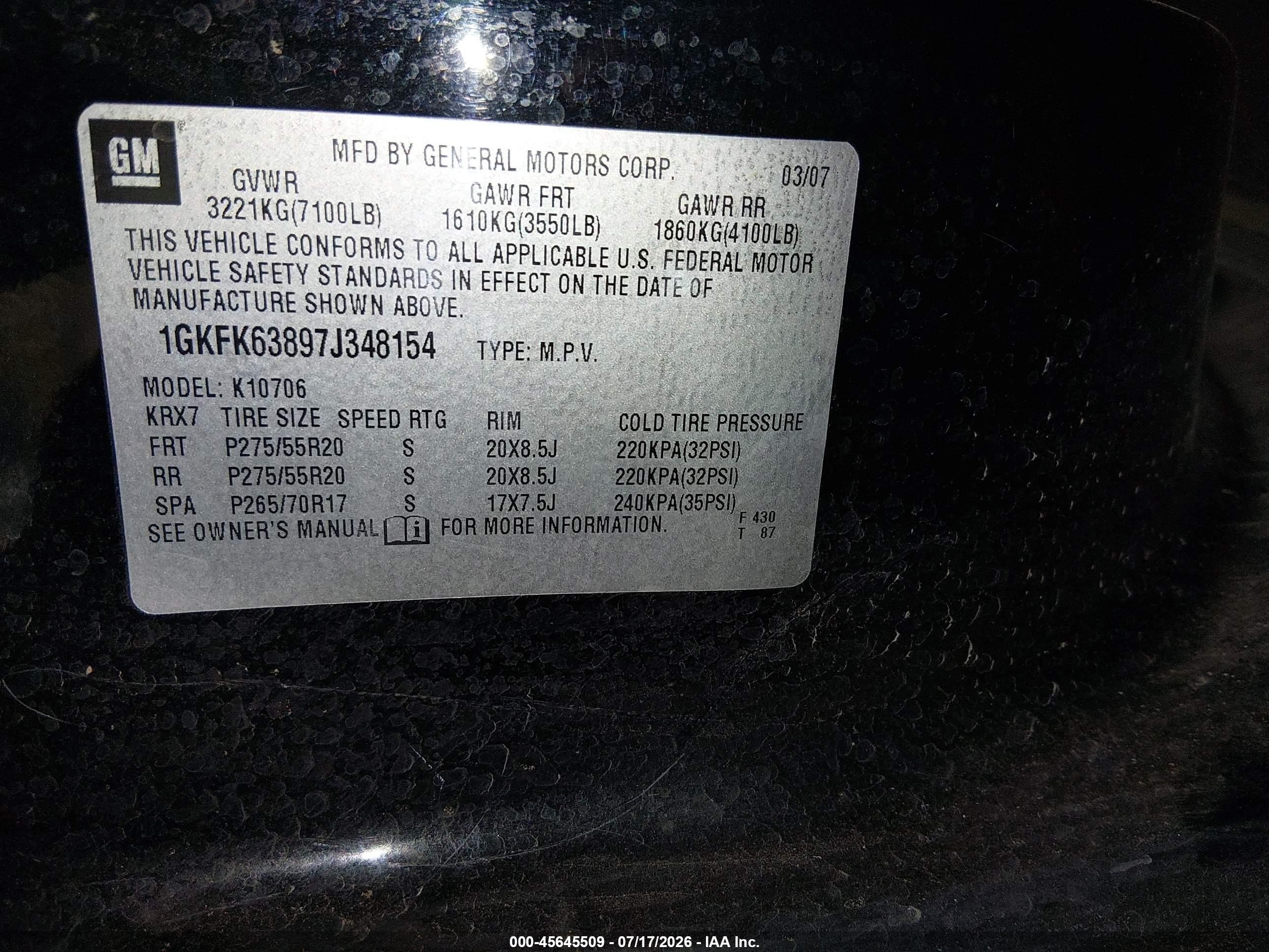 2007 Gmc Yukon Denali Denali Черный vin: 1GKFK63897J348154