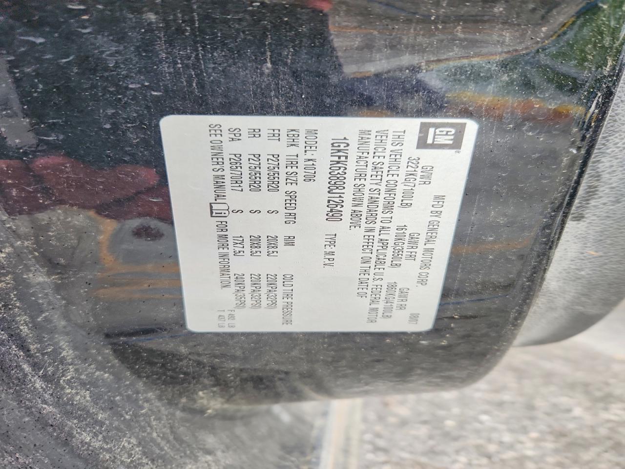 2008 Gmc Yukon Denali Black vin: 1GKFK63898J126490