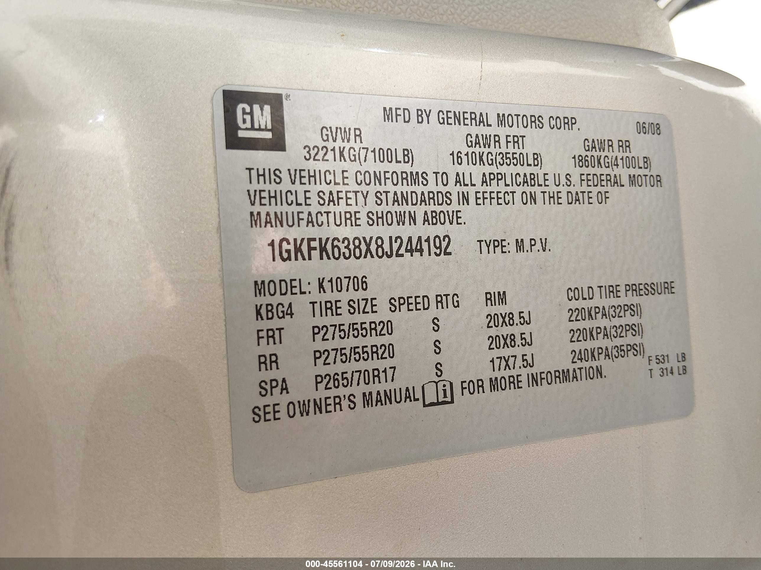 2008 Gmc Yukon Denali Gold vin: 1GKFK638X8J244192
