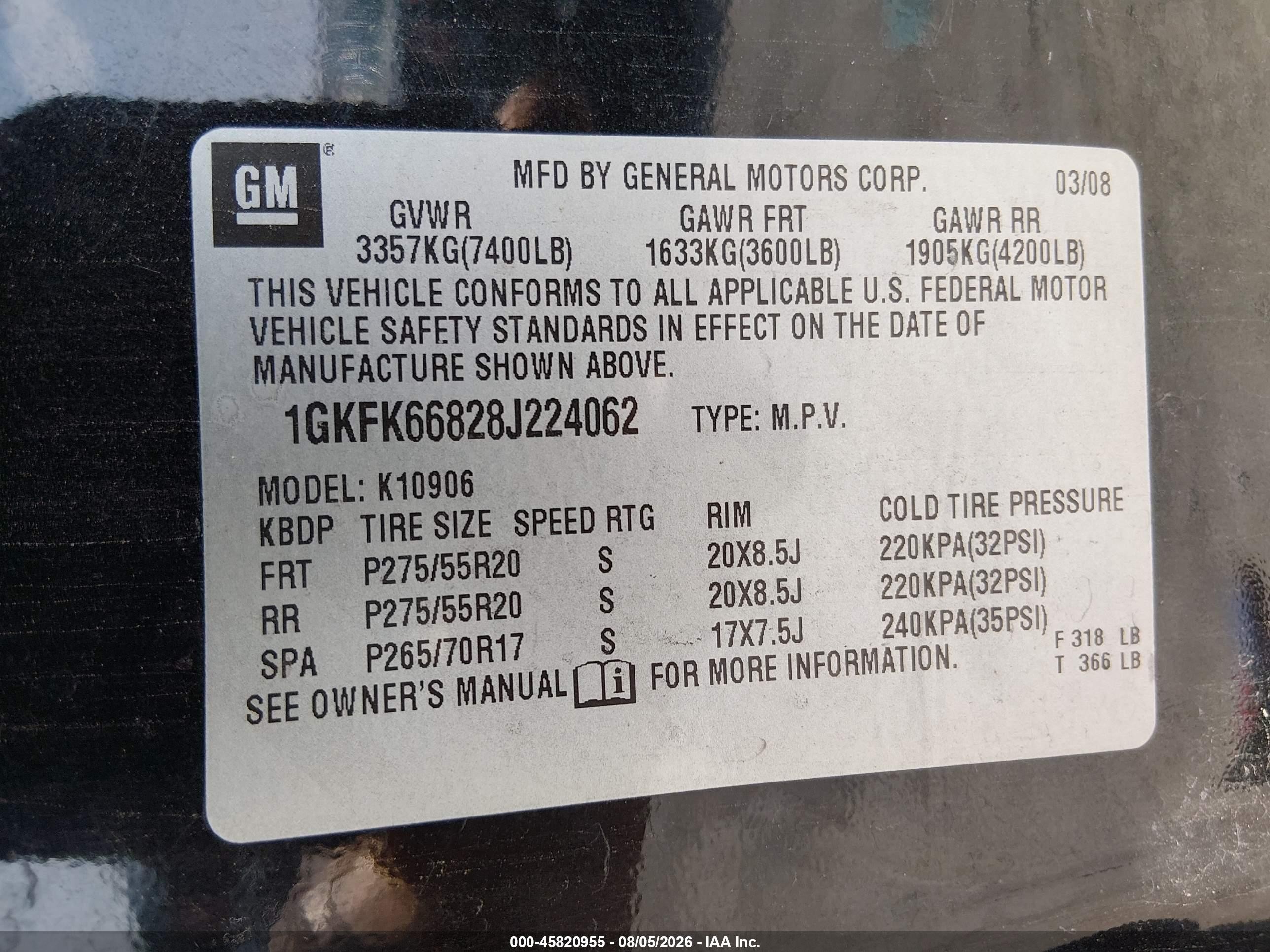 2008 Gmc Yukon Xl 1500 Denali Black vin: 1GKFK66828J224062