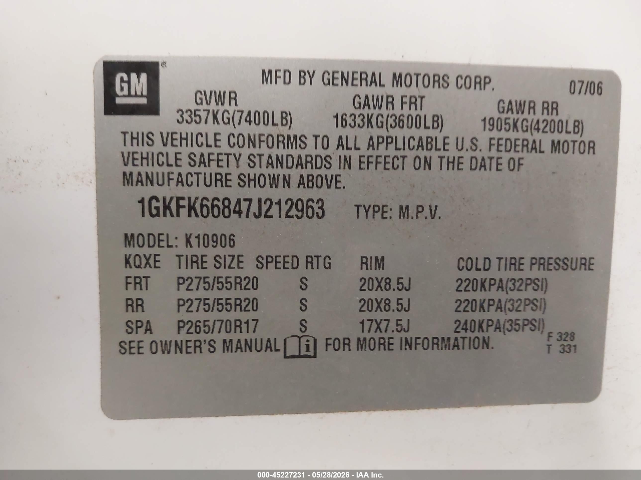 2007 Gmc Yukon Xl 1500 Denali Белый vin: 1GKFK66847J212963