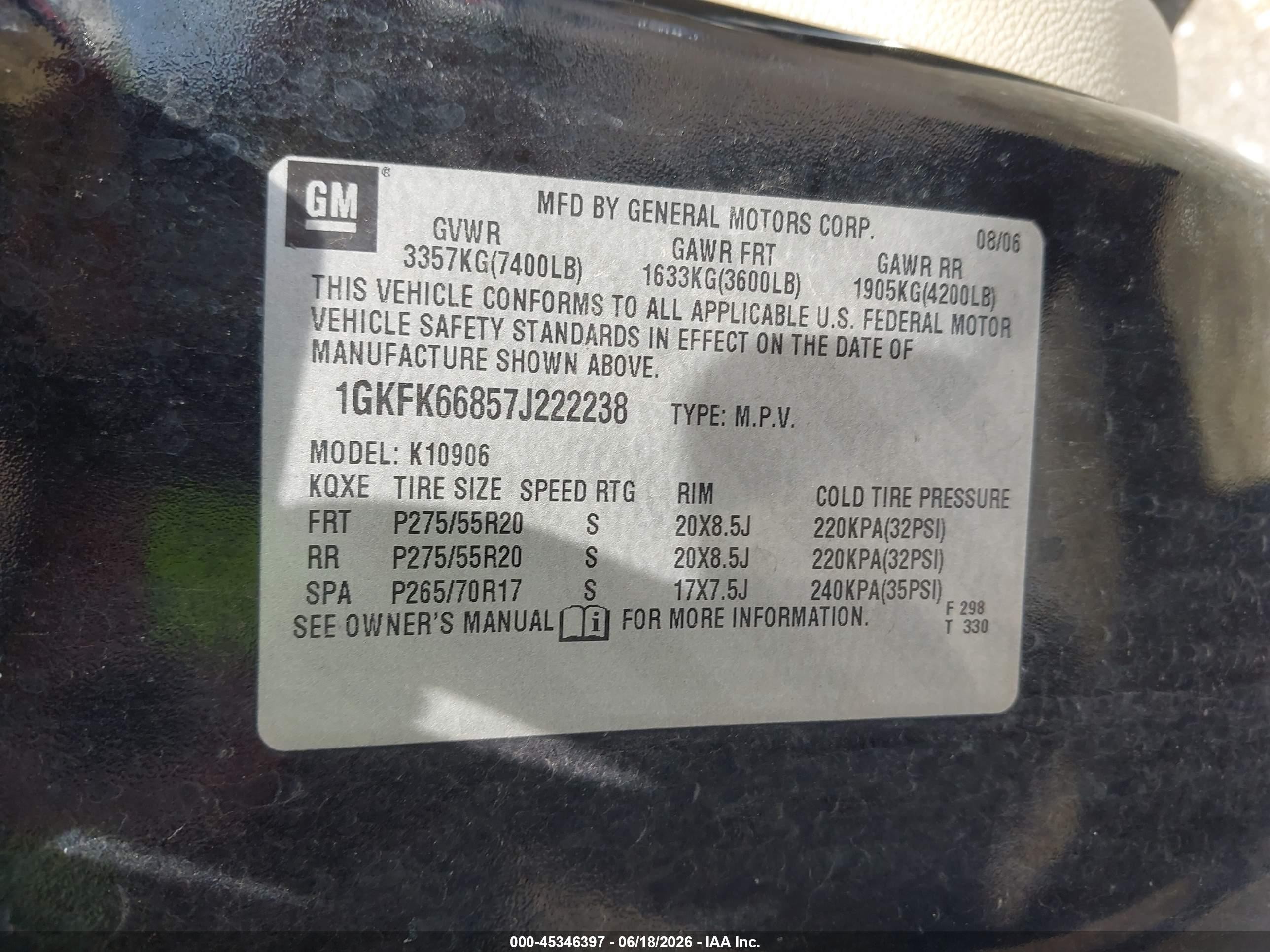 2007 Gmc Yukon Xl 1500 Denali Черный vin: 1GKFK66857J222238