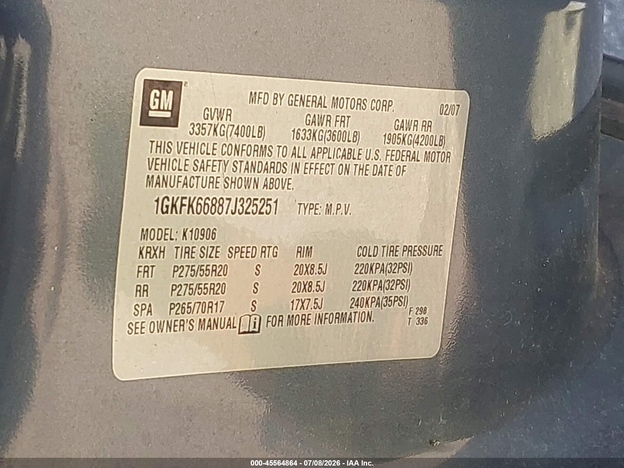 2007 Gmc Yukon Xl Denali Denali Blue vin: 1GKFK66887J325251