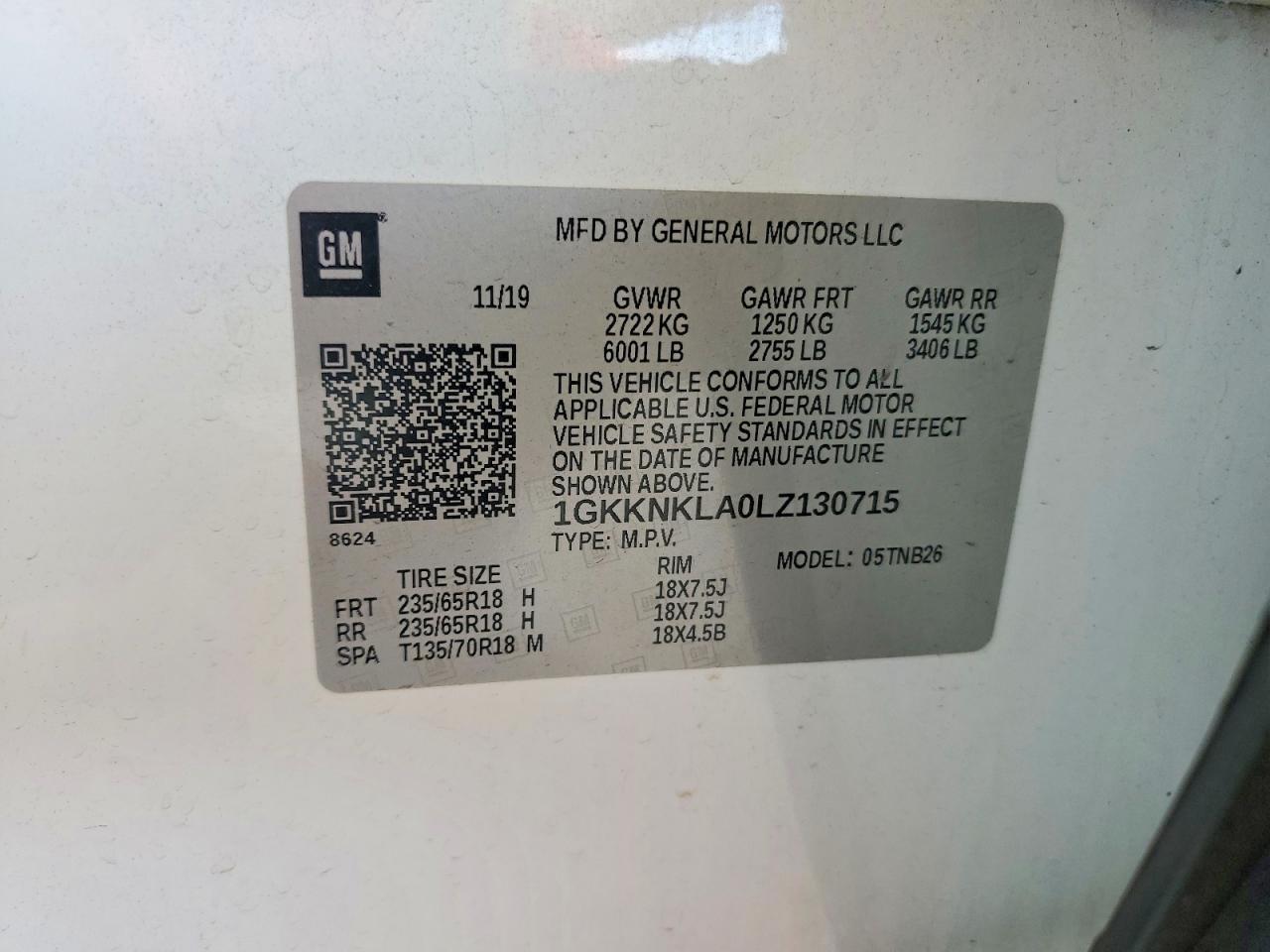 2020 Gmc Acadia Sle White vin: 1GKKNKLA0LZ130715