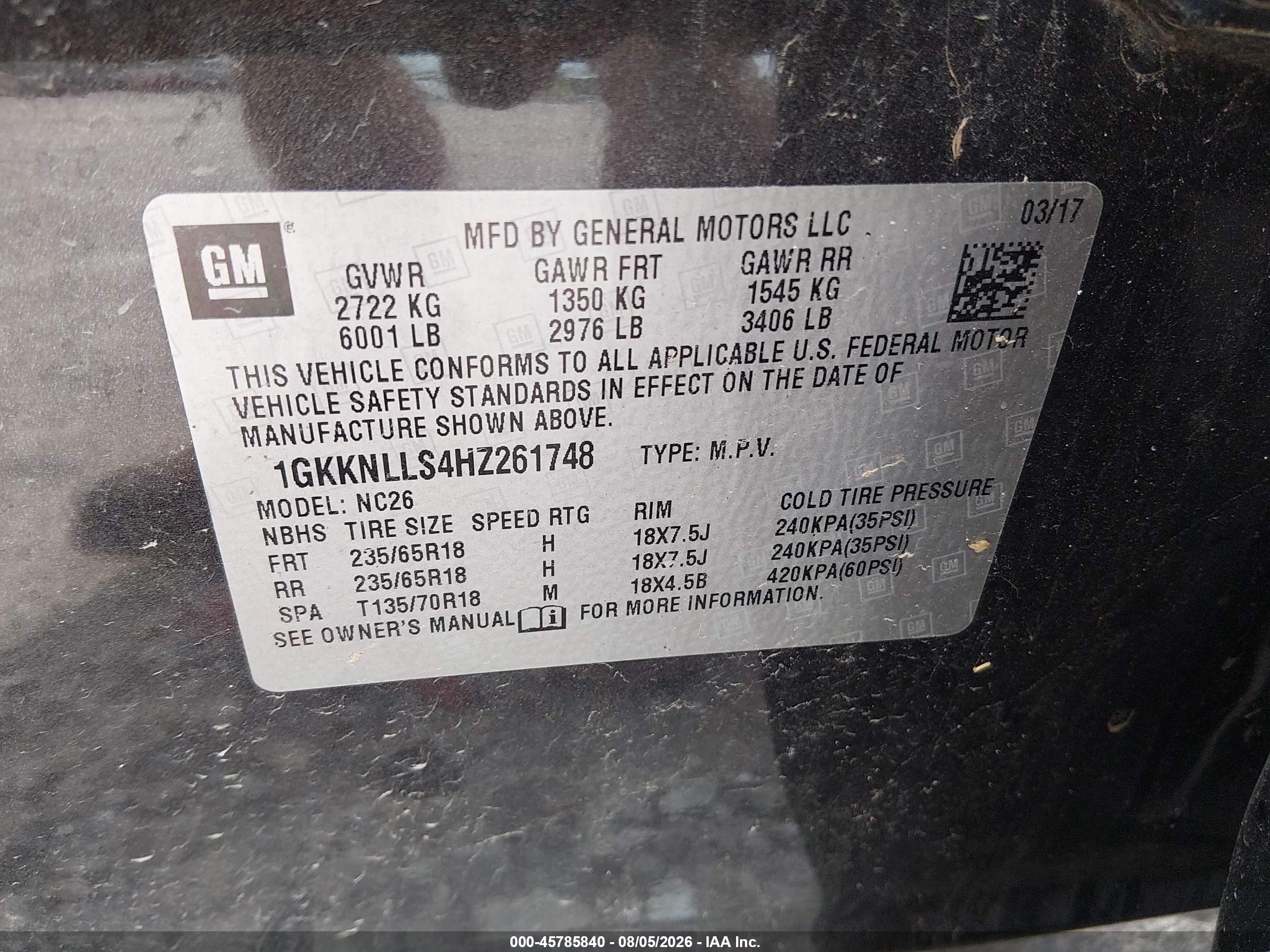 2017 Gmc Acadia Sle-2 Black vin: 1GKKNLLS4HZ261748