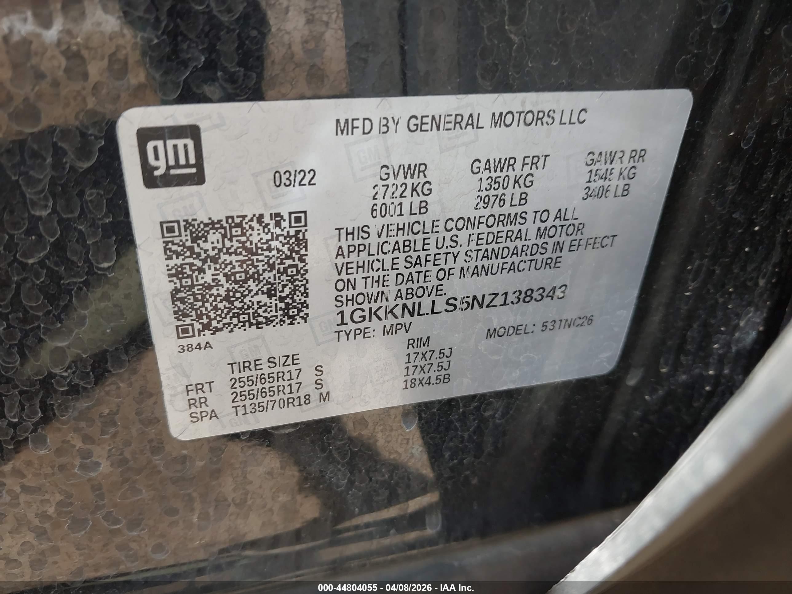 2022 Gmc Acadia Awd At4 Black vin: 1GKKNLLS5NZ138343