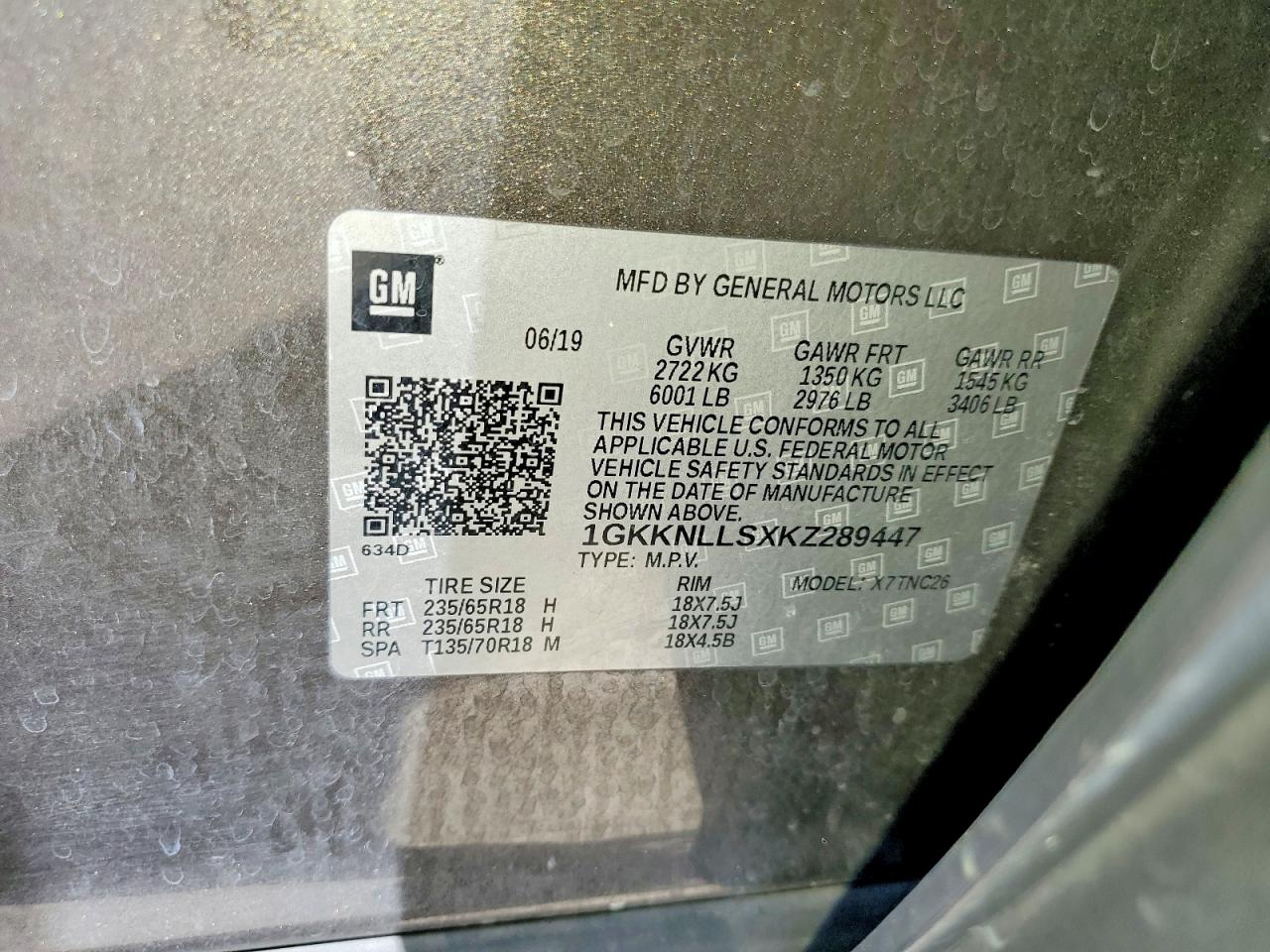 2019 Gmc Acadia Sle Brown vin: 1GKKNLLSXKZ289447