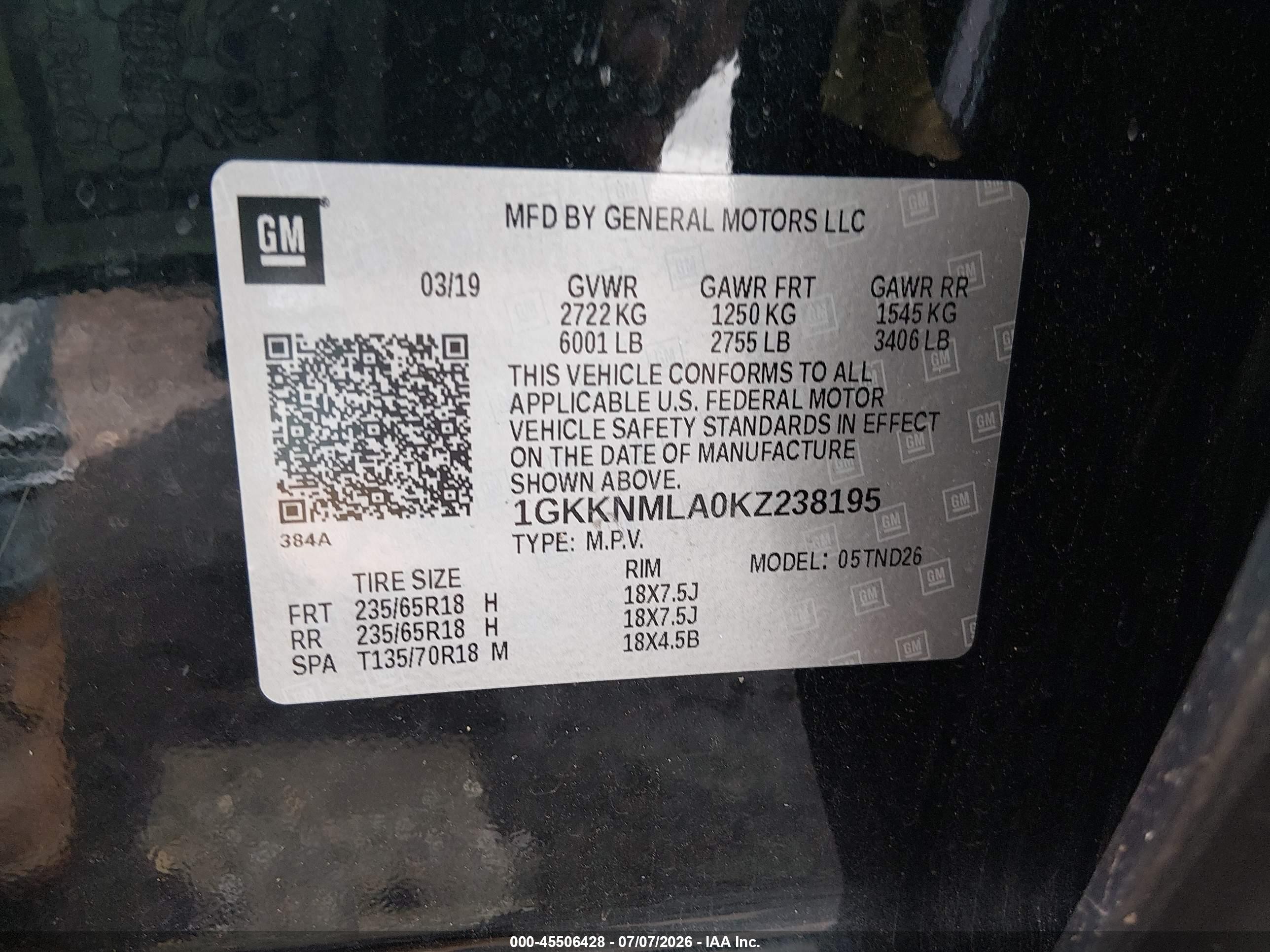 2019 Gmc Acadia Slt-1 Черный vin: 1GKKNMLA0KZ238195