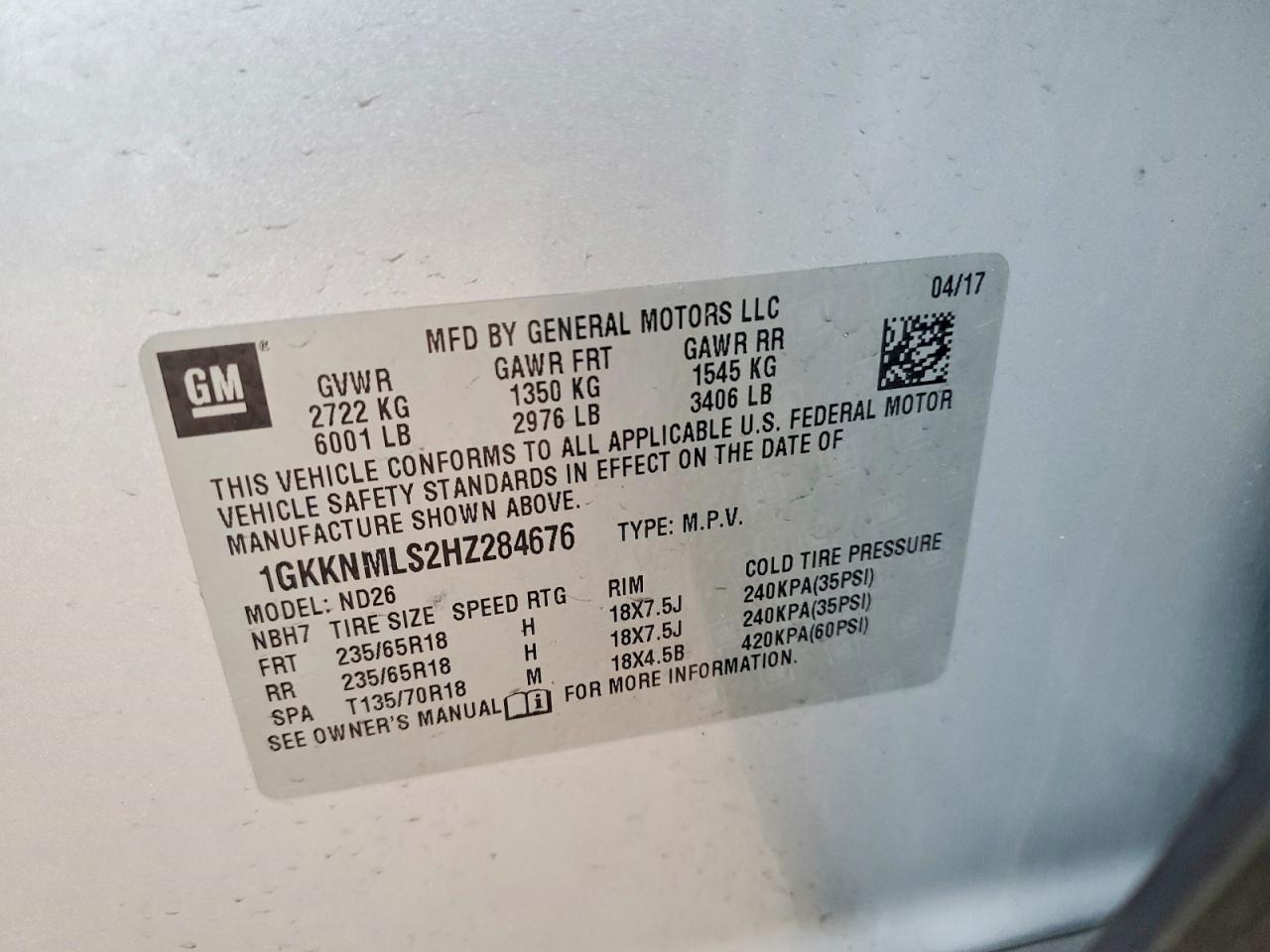 2017 Gmc Acadia Slt 1 Silver vin: 1GKKNMLS2HZ284676